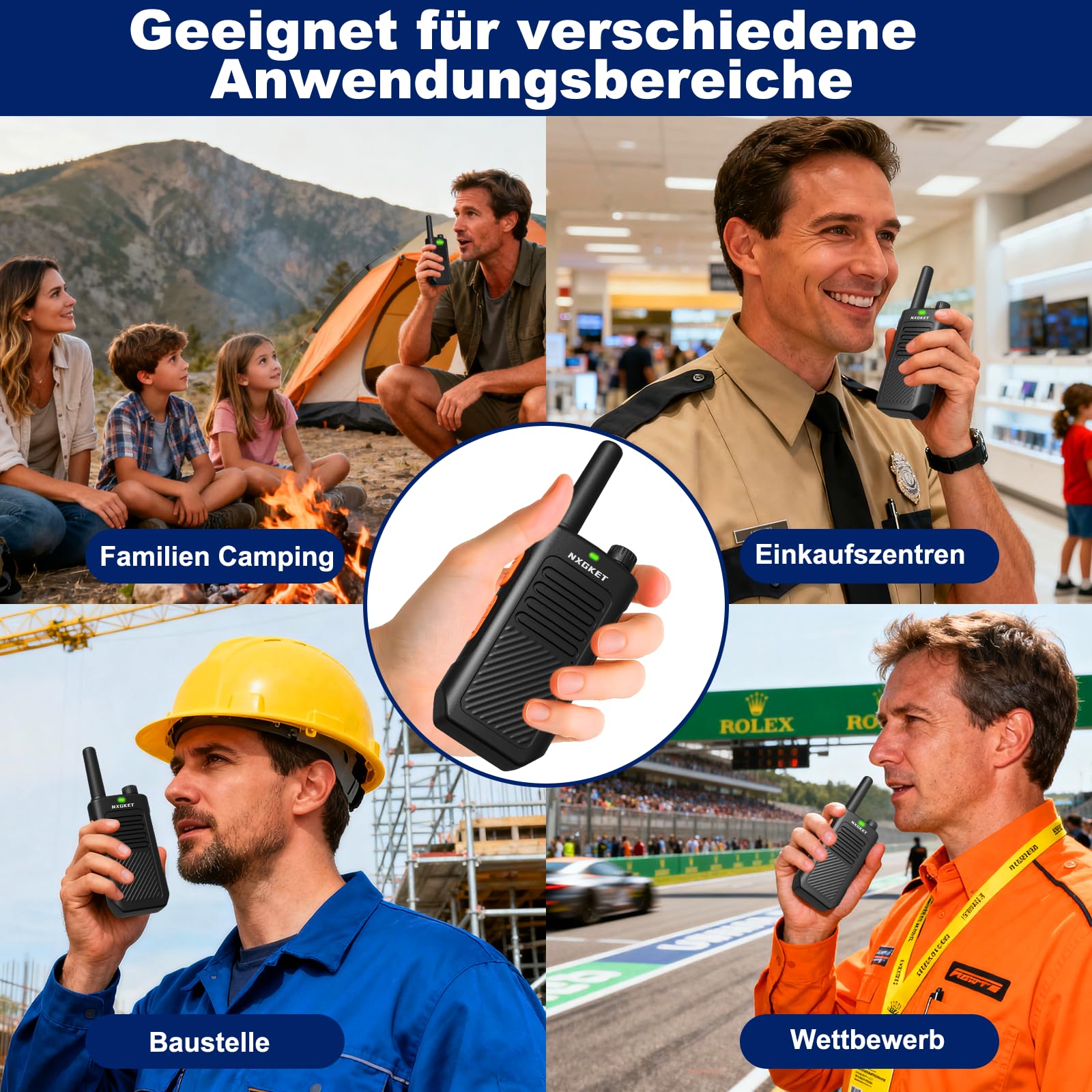 Walkie Talkies für Erwachsene, Lizenzfrei Professionelle PMR446 Walkie-Talkies mit 1500-mAh-Akkus, 5KM Große Reichweite, 16 Kanälen, 2-Wege-Funkgerät für Camping, Arbeit Kommunikation, 4er Set