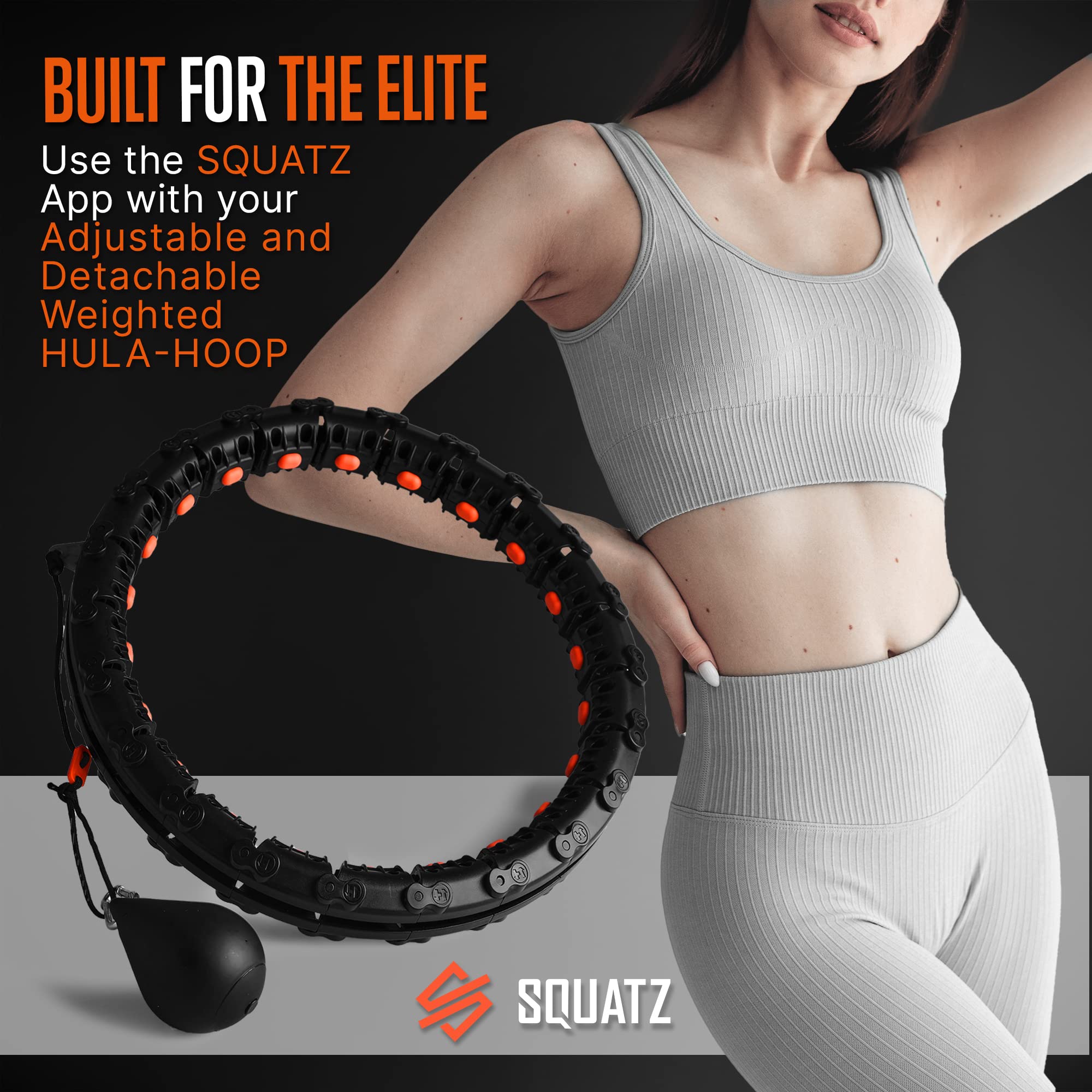 SQUATZ Ważona inteligentna obręcz hula hop - obręcz do ćwiczeń z 5 opaskami oporowymi, 2 zestawami cichych łożysk i cyfrowym programem fitness, do ćwiczeń dolnej i górnej części ciała, idealna do