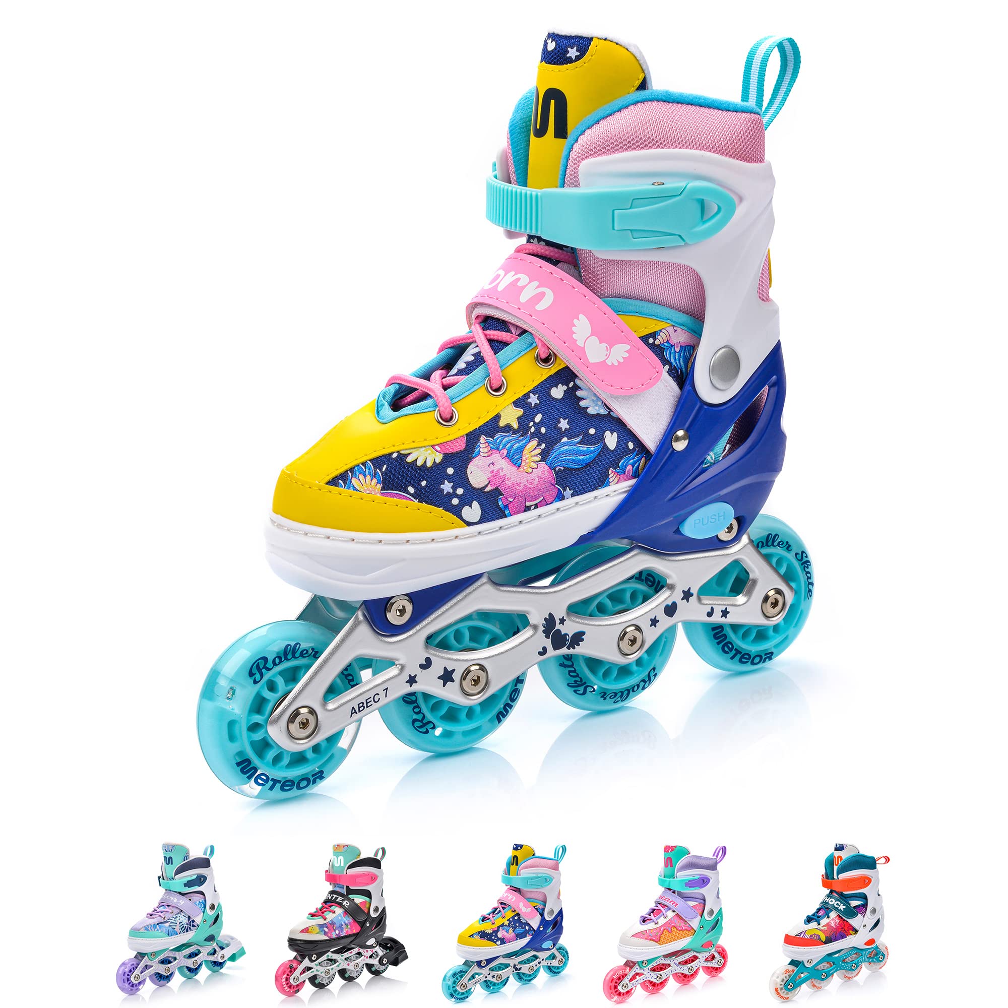 meteor Adjustable Shoe 4-in-1 Kids Skates - Beginner Quad, Inline & Ice Skating Set - Children’s Roller Boots - ABEC 7 - Big Wheels - Skates Carbon 4in1Girls - Kidsroller — image 1