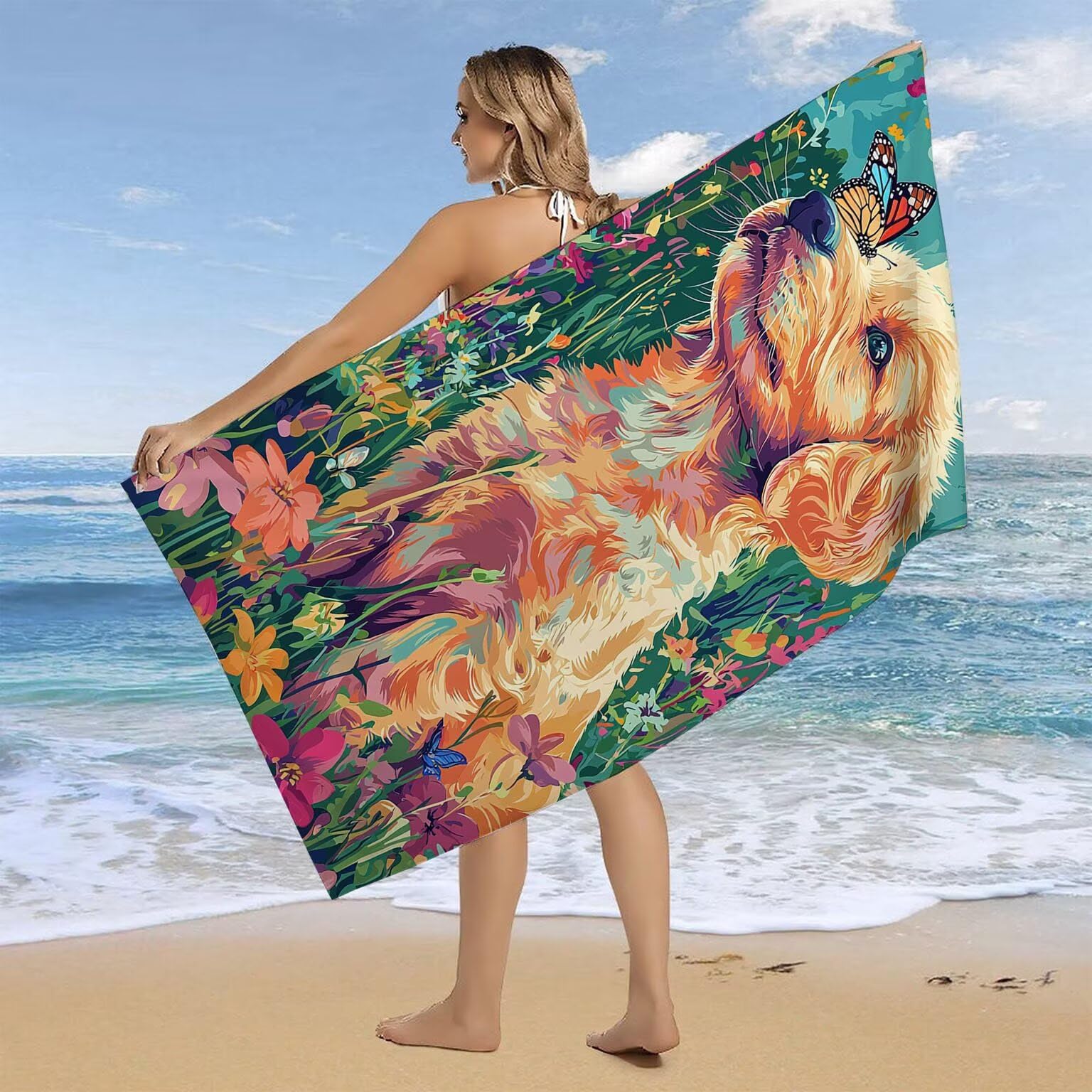 Telo Mare Microfibra Asciugamani Teli da Spiaggia Asciugamano Palestra 2 Set Antisabbia 220 x 100 cm xxl Donna Accessori Mare Telo Mare Grande per Piscina Bagno Travel Regali (Farfalla Cane) U-433