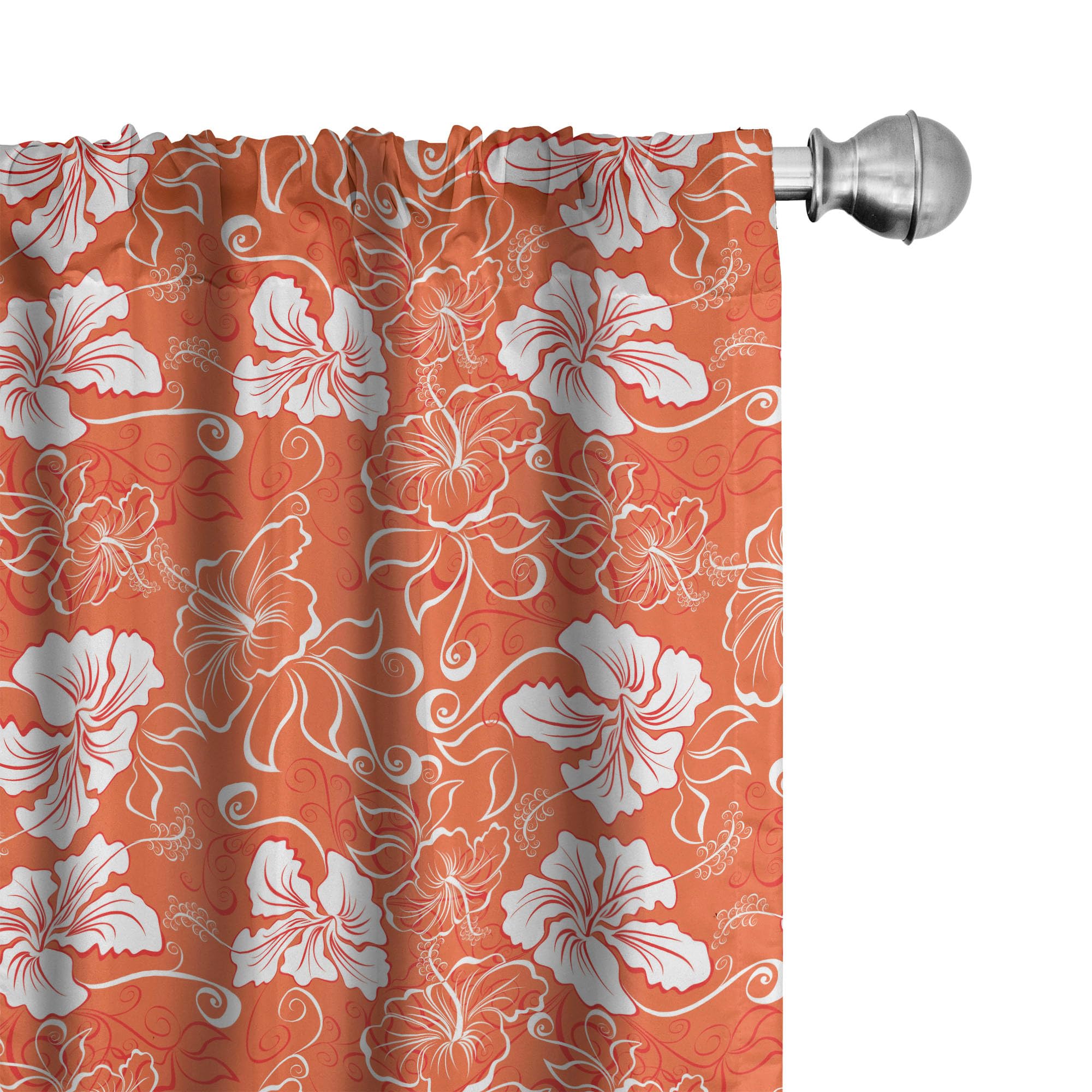 Ambesonne Orange Window Curtains, Hawaiian Pattern with Tropical Climate Hibiscus Flowers Abstract Summer Flourish, Lightweight Decor 2-Panel Set with