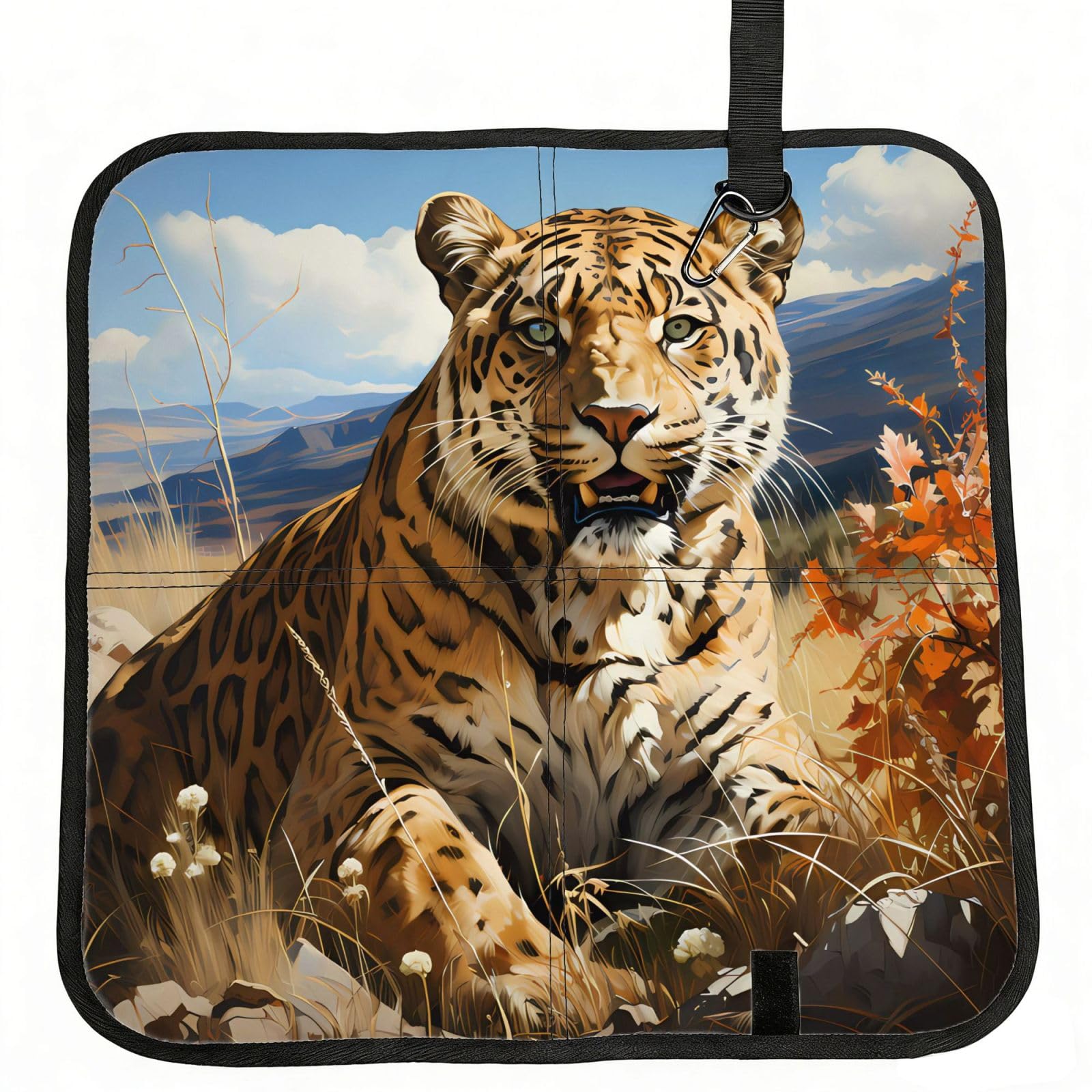WBQLSL Leopard in search of prey Foldable Seat Cushion - Portable Stadium Pad with Carabiner for Camping Hiking Picnic Beach