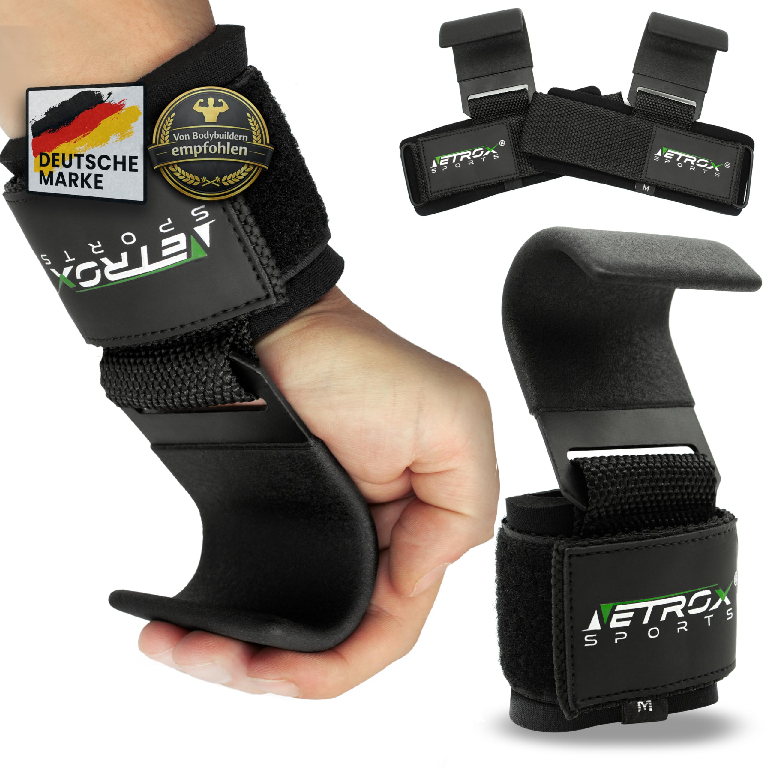 Netrox - Zughaken Zughilfen für Krafttraining - Metall Haken - schwere Gewichte - für Kreuzheben, Bodybuilding mit Handgelenkschutz - Fitness, Grip Zughilfe, Zughilfen Gym für Männer & Frauen
