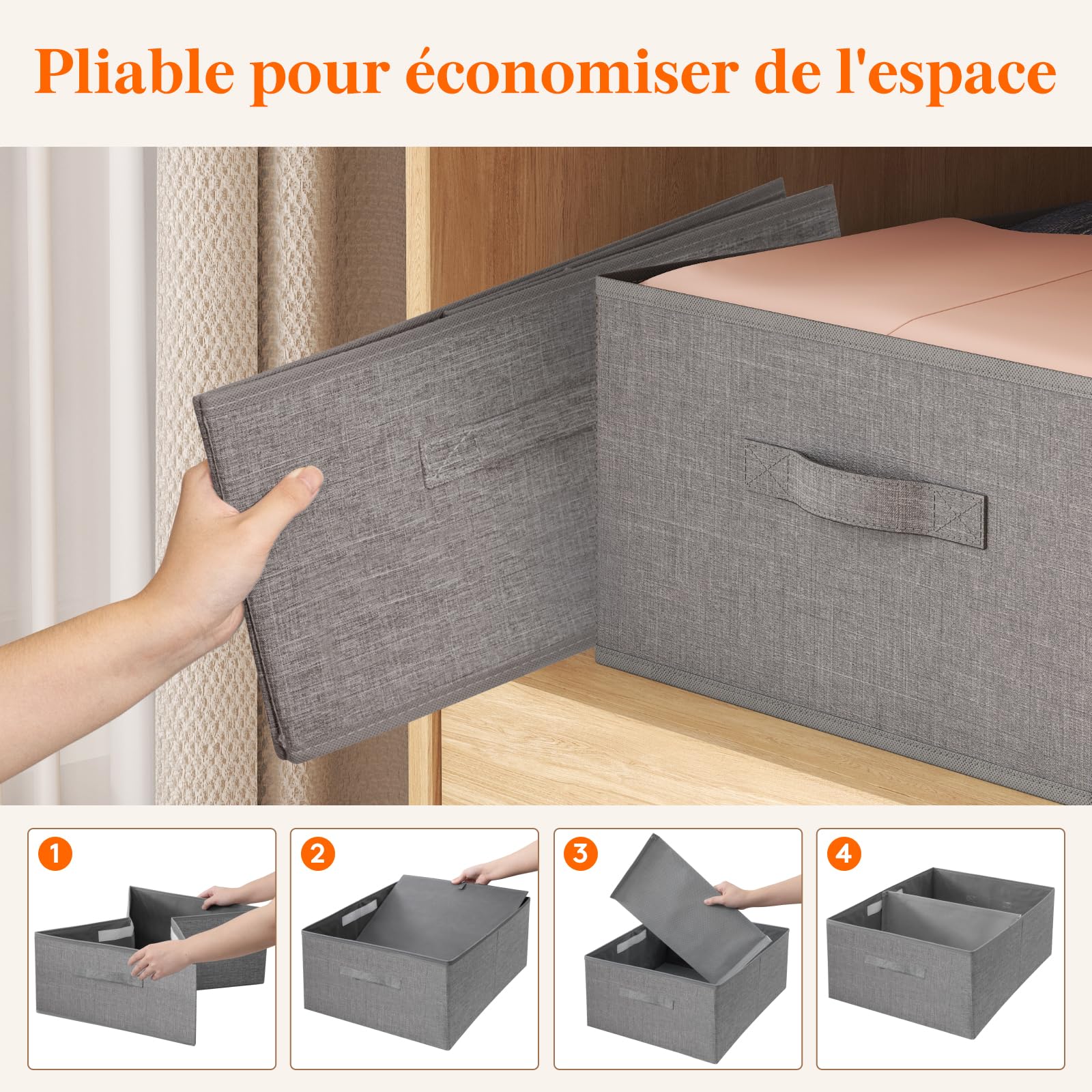 Lifewit Boite Rangement Vetement, Rangement Armoire Placard Pliable, Organisateur Tiroir Vetement avec Cloison Amovible, Rangement Dressing, Casier de Rangement, 40L (50 x 40 x 20 cm), Lot de 6