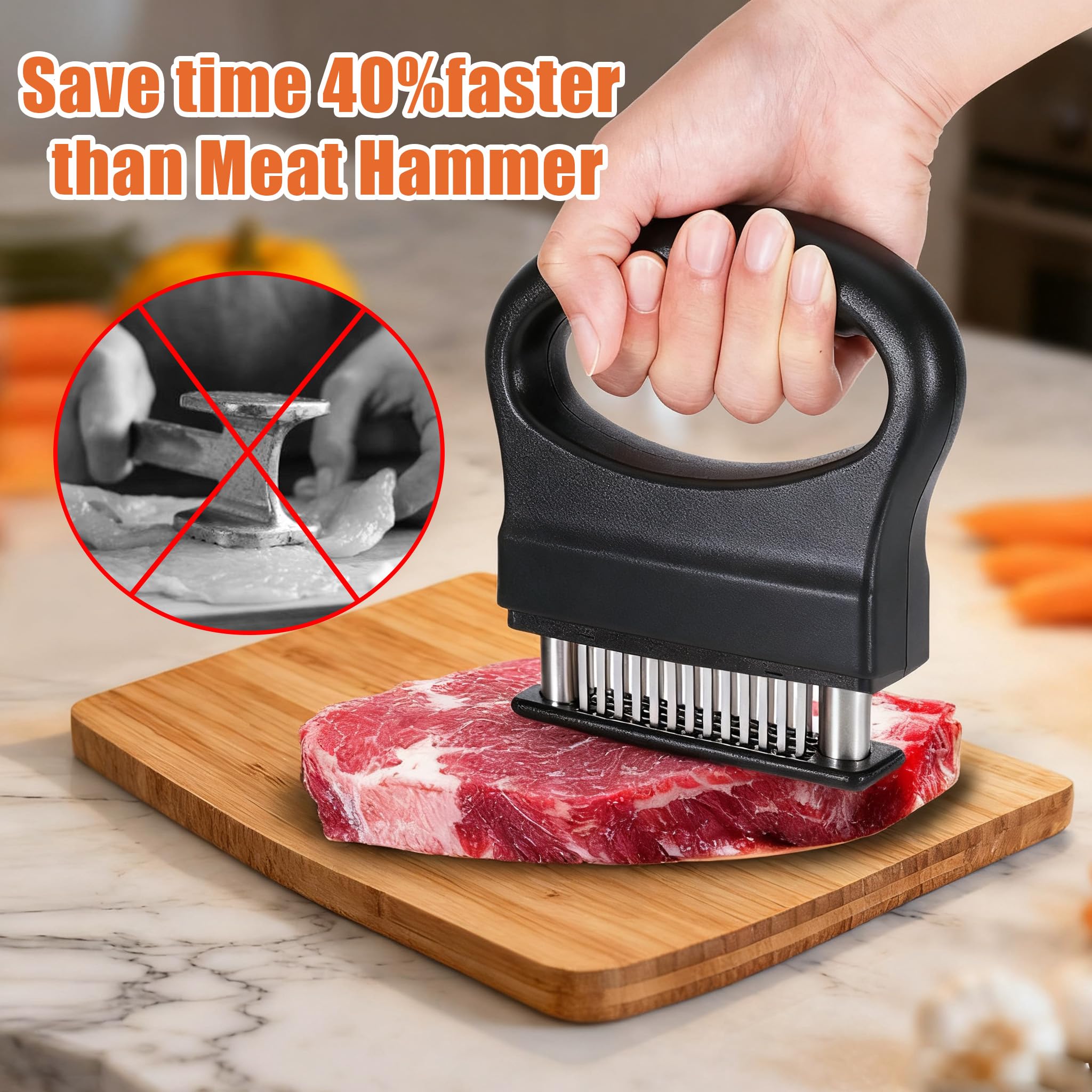 Attendrisseur de Viande 48 Lames Acier Inoxydable pour Steak Bœuf Poulet