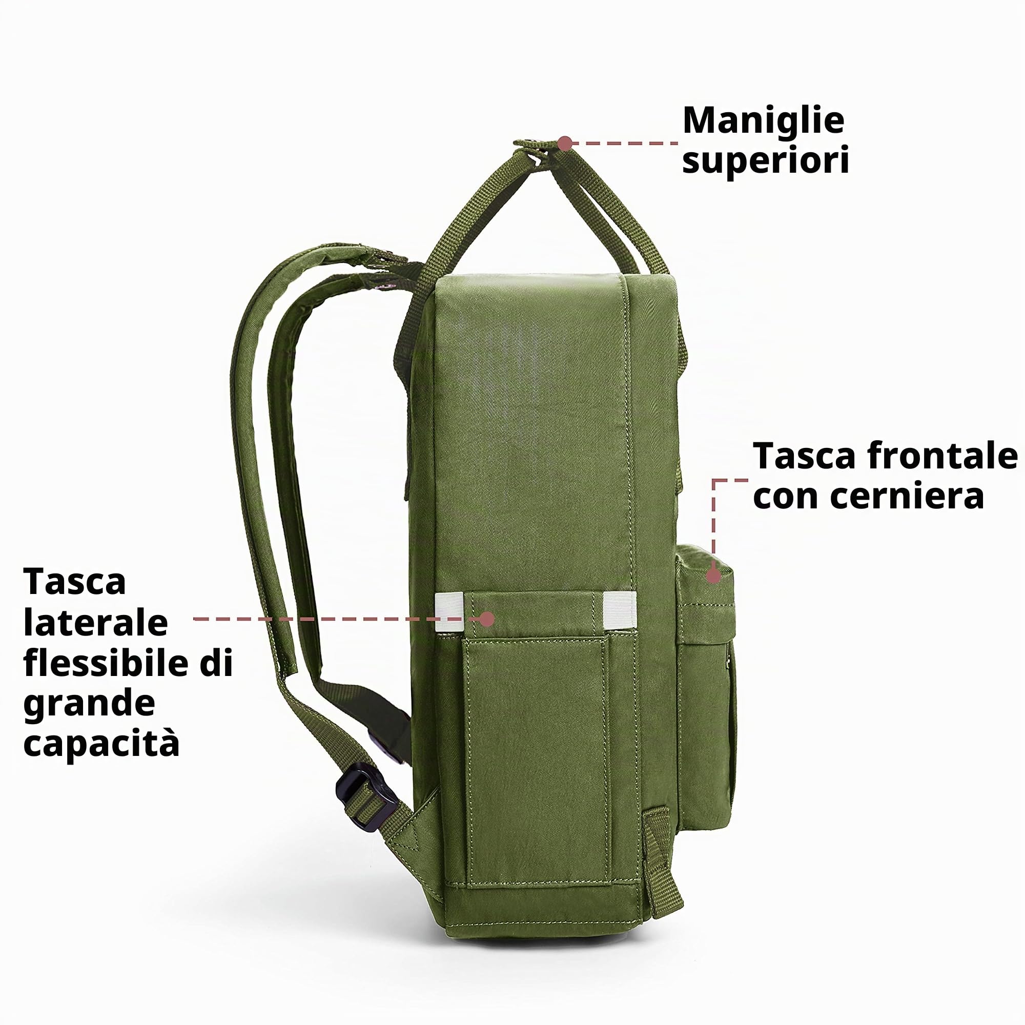KALIDI, Zaino casual per computer portatile, 38,1 cm, classico, da campeggio, viaggi, all'aperto, quadrato, università, escursionismo, palestra, verde militare