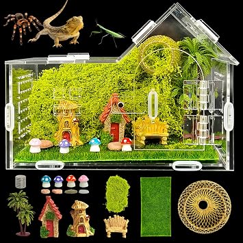 Jumping Spider enclosures, Jumping Spider Accessories, Magnetic Acrylic Spider enclosures with Feeding Ports, Suitable for Large Adult Jumping Spiders, Hermit Crabs, and Small Pets