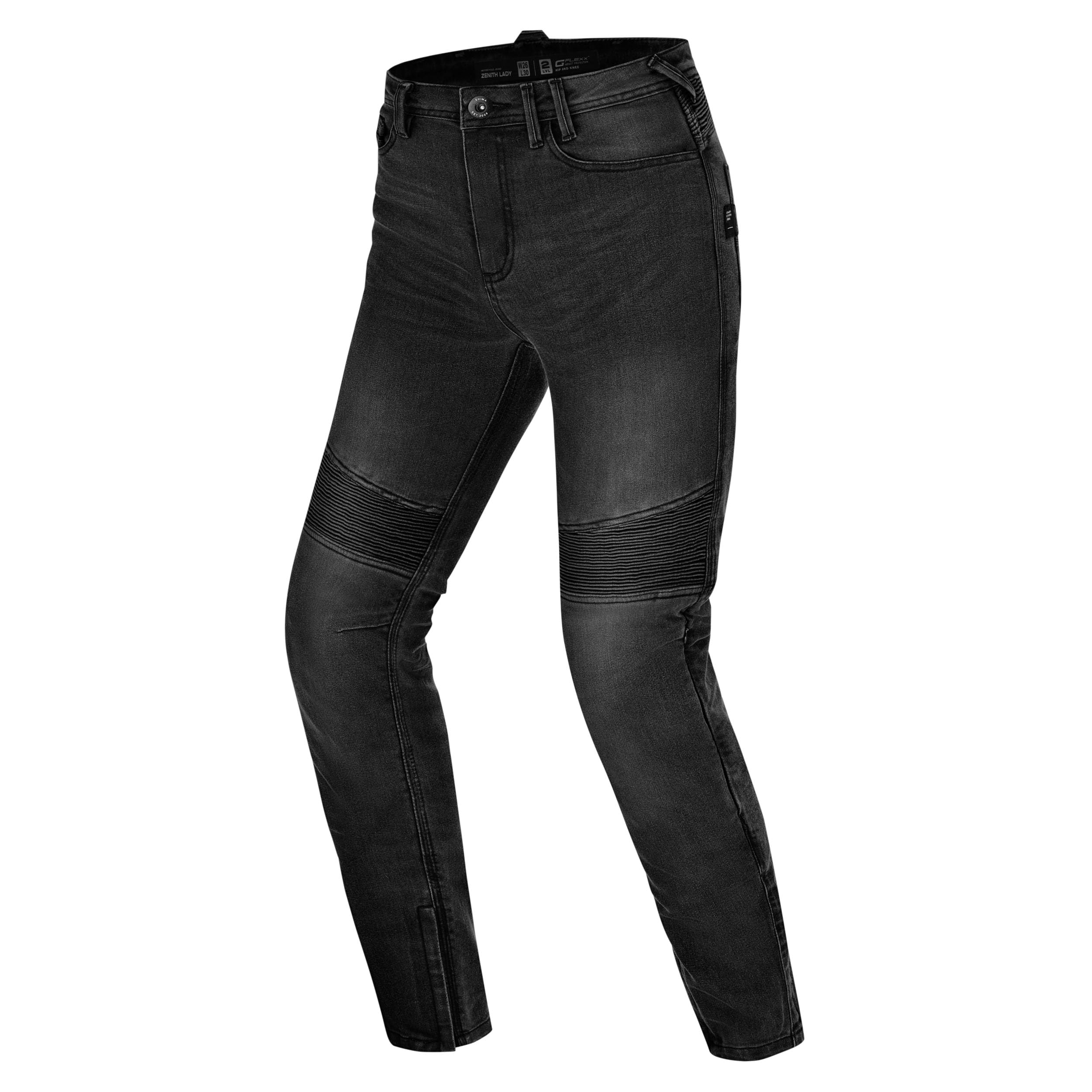 SHIMA Zenith Motorrad Jeans Damen mit Protektoren GFLEXX Knieprotektoren Motorradhose Kurzgrößen Hosen für die Frau Protektorenhose Textilhose Urban Stretch Jeanshose Lang (Frauen, Schwarz, 30/30)