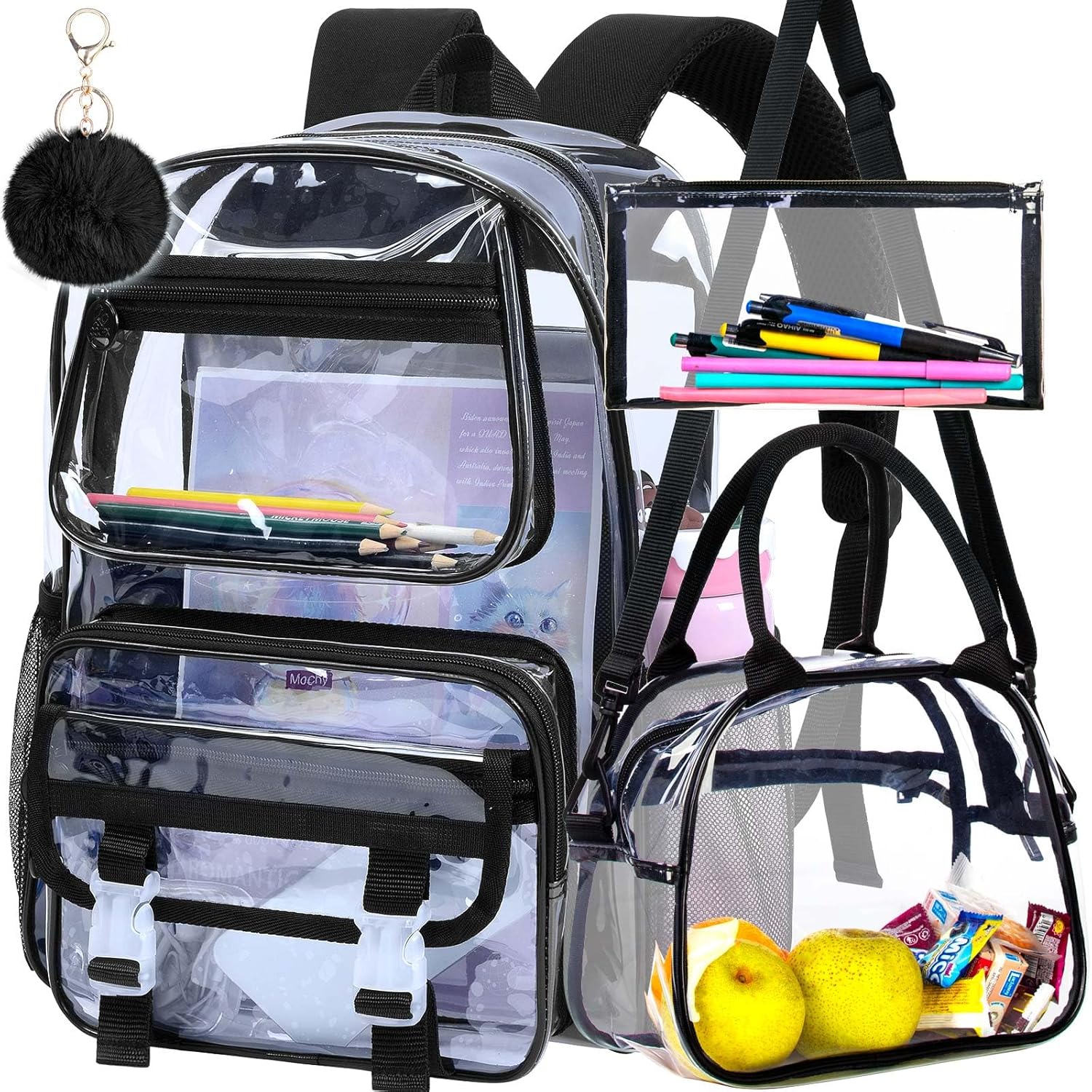 KLFVB Clear Backpack, Heavy Duty Transparent Bookbag, See Through Sequin Backpacks