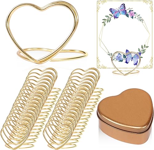 Miniatura 1 de 30 tarjeteros dorados para bodas, portatarjetas de mesa, portatarjetas de fotos, soporte para tarjetas de nombre de corazón, tarjetas de metal para