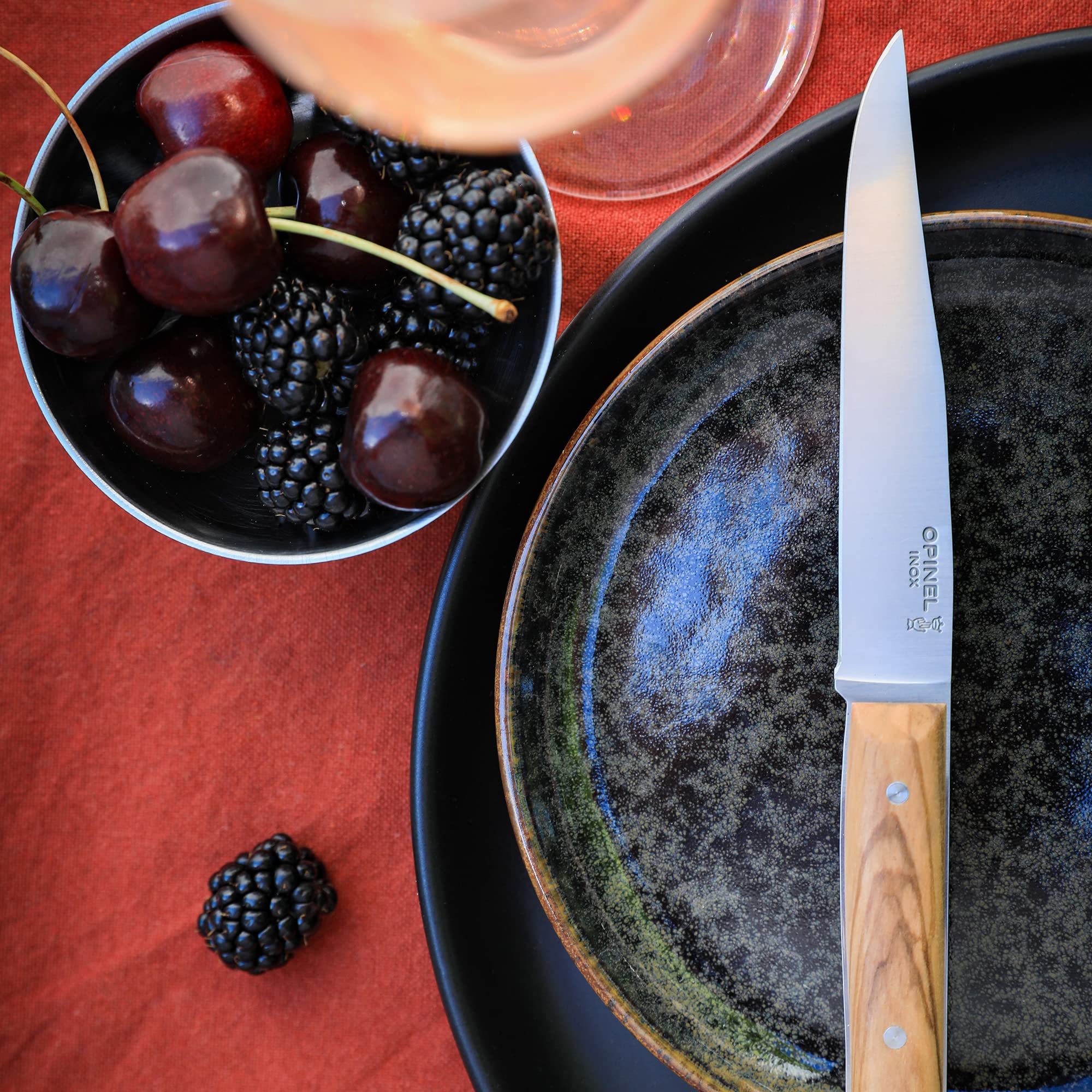 OPINEL - Set di 4 Coltelli da Tavola Facette in Frassino - Lama Liscia in Acciaio Inossidabile - Manico in Legno di Frassino - Garanzia a Vita - Fabbricazione Francese