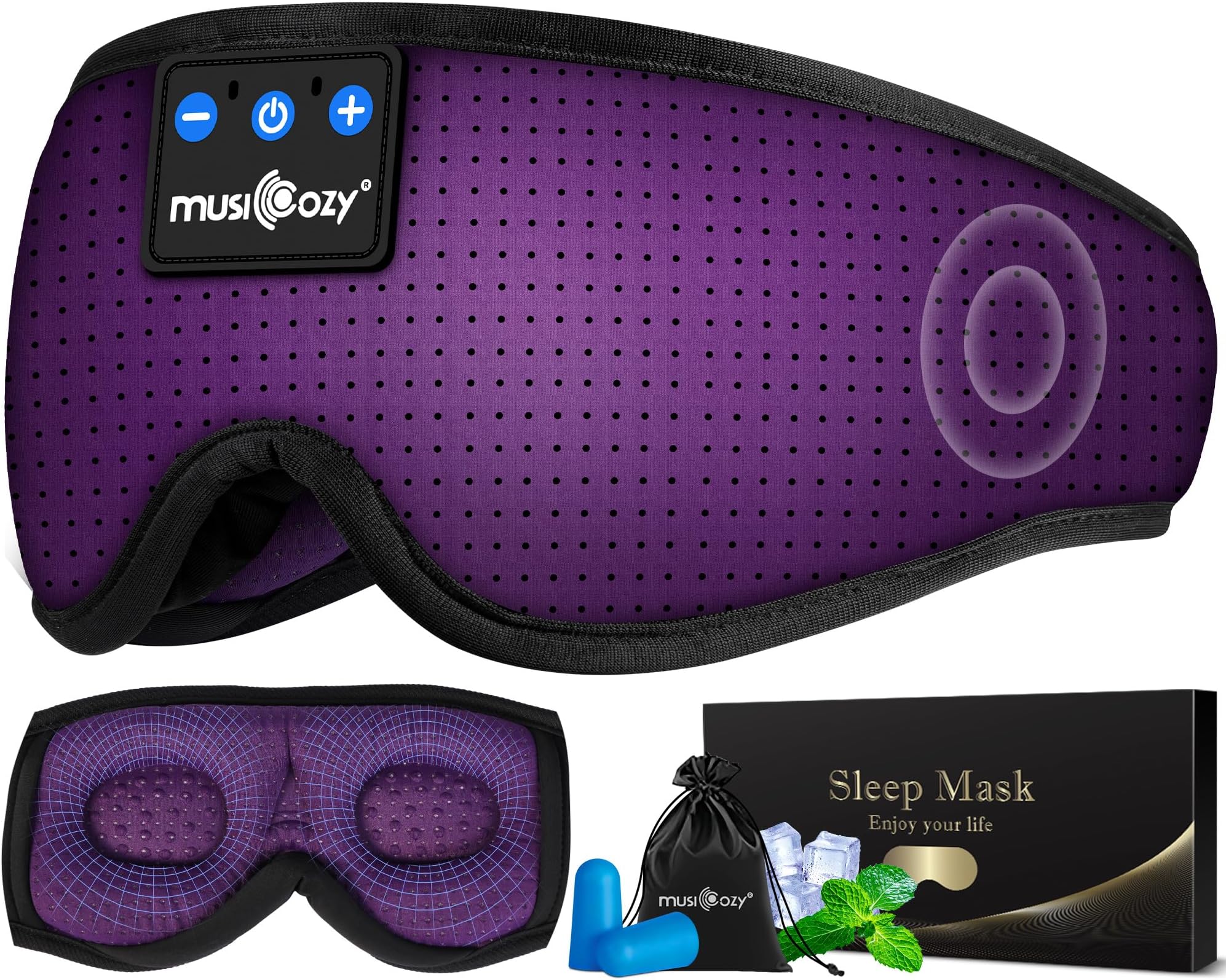 MUSICOZY 3D Sleep Headphones Mask Sleeping Headphones for Side Sleepers Eyemask Headphones, Wireless Bluetooth Headband Headphones Cool Gadgets Unique Gifts(Purple)