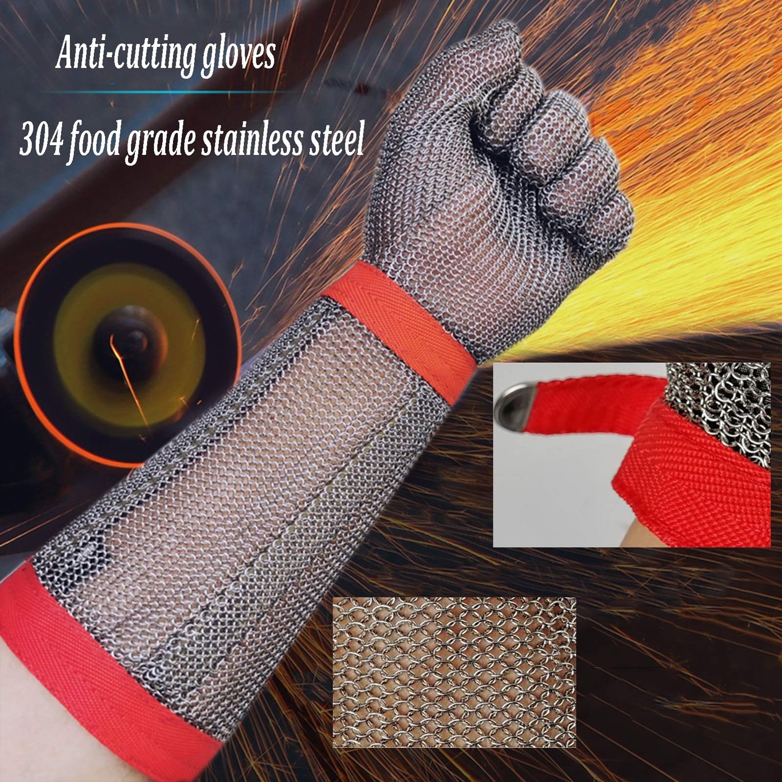 304 Guantes De Acero Anti-Corte, Cocción Al Aire Libre Y Guantes De Trabajo De Seguridad De Cocina, Brazos Extendidos, para Manos Izquierdo Y Derecho (Size : Small)