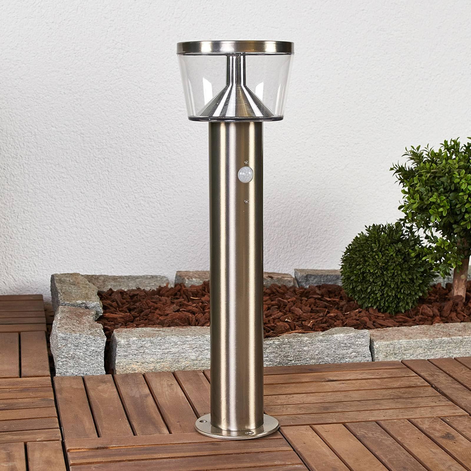 Lindby LED Solarleuchten Antje mit Bewegungsmelder (spritzwassergeschützt (Modern) in Alu aus Edelstahl (1 flammig,) - Solarlampe Solarleuchte Garten