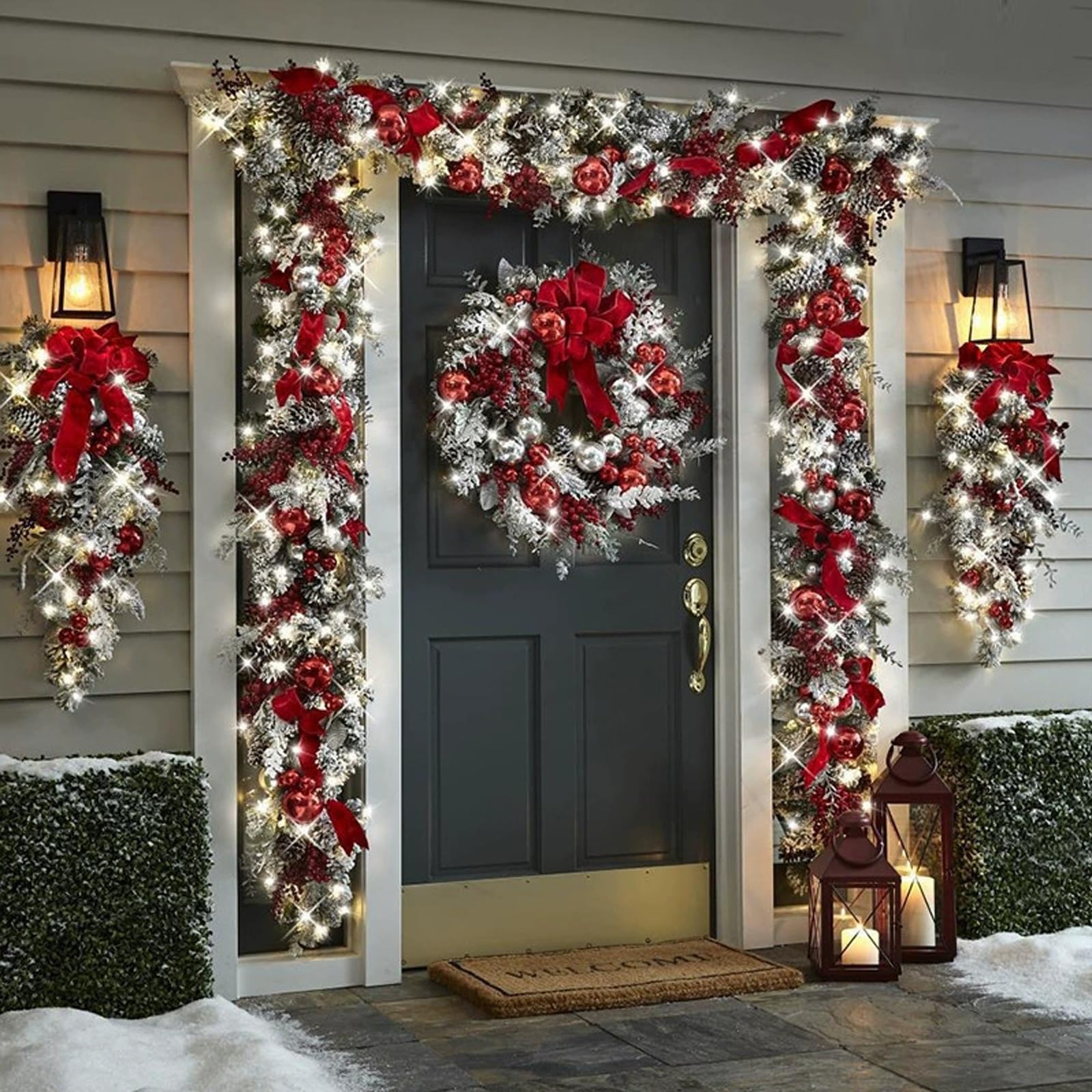 OPFdfhDFH Christmas wreaths, Set of 6 Christmas Vine, Flocked Garland, Artificial, Realistic, Fall Outdoor for Door, Wall, Home Decor(XL)