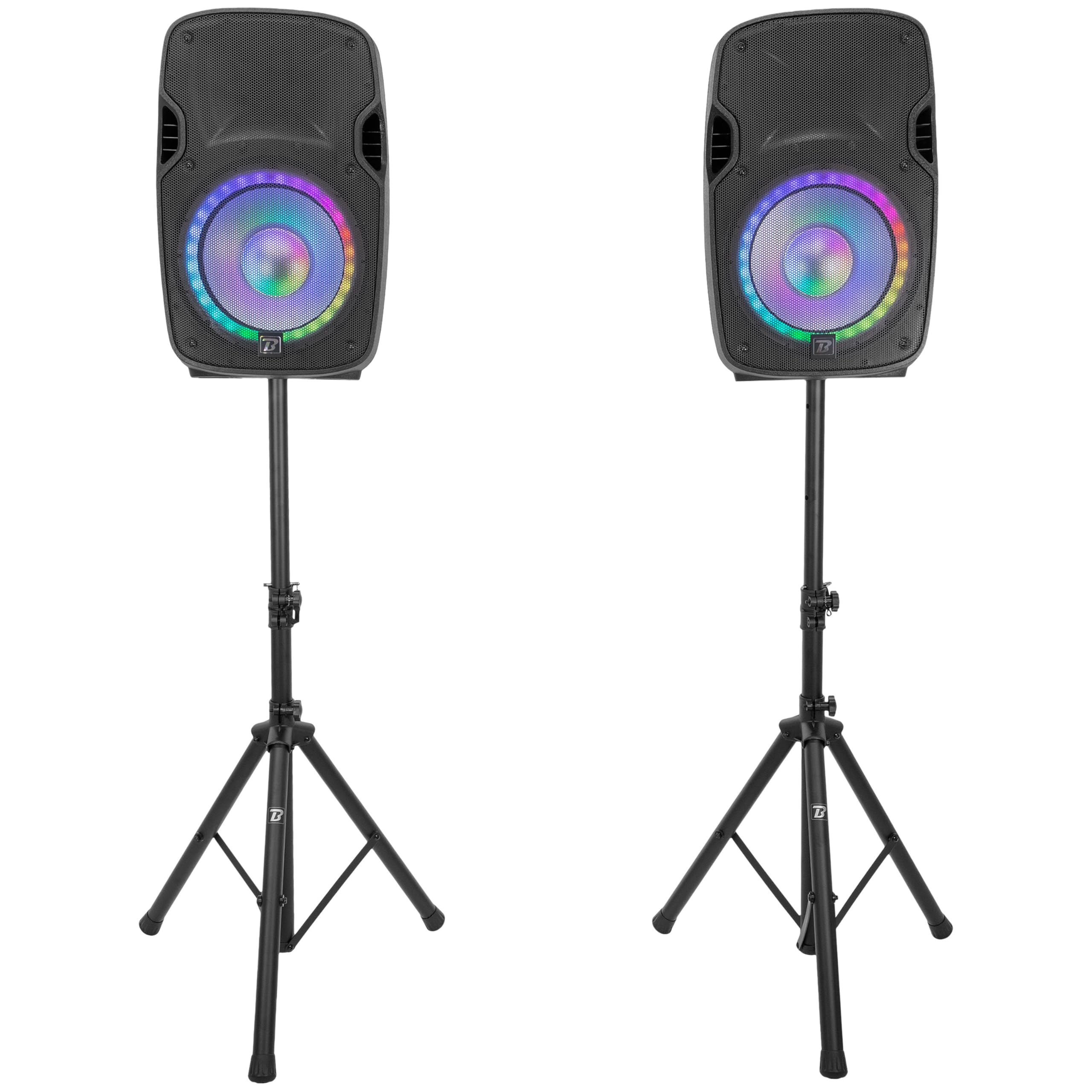 BoomToneDJ PS212A Zestaw LED - zestaw 2 głośników 12'', statyw, mikrofon, USB/SD, Bluetooth, radio FM i LED, na imprezy, wesela, szkoły i stowarzyszenia