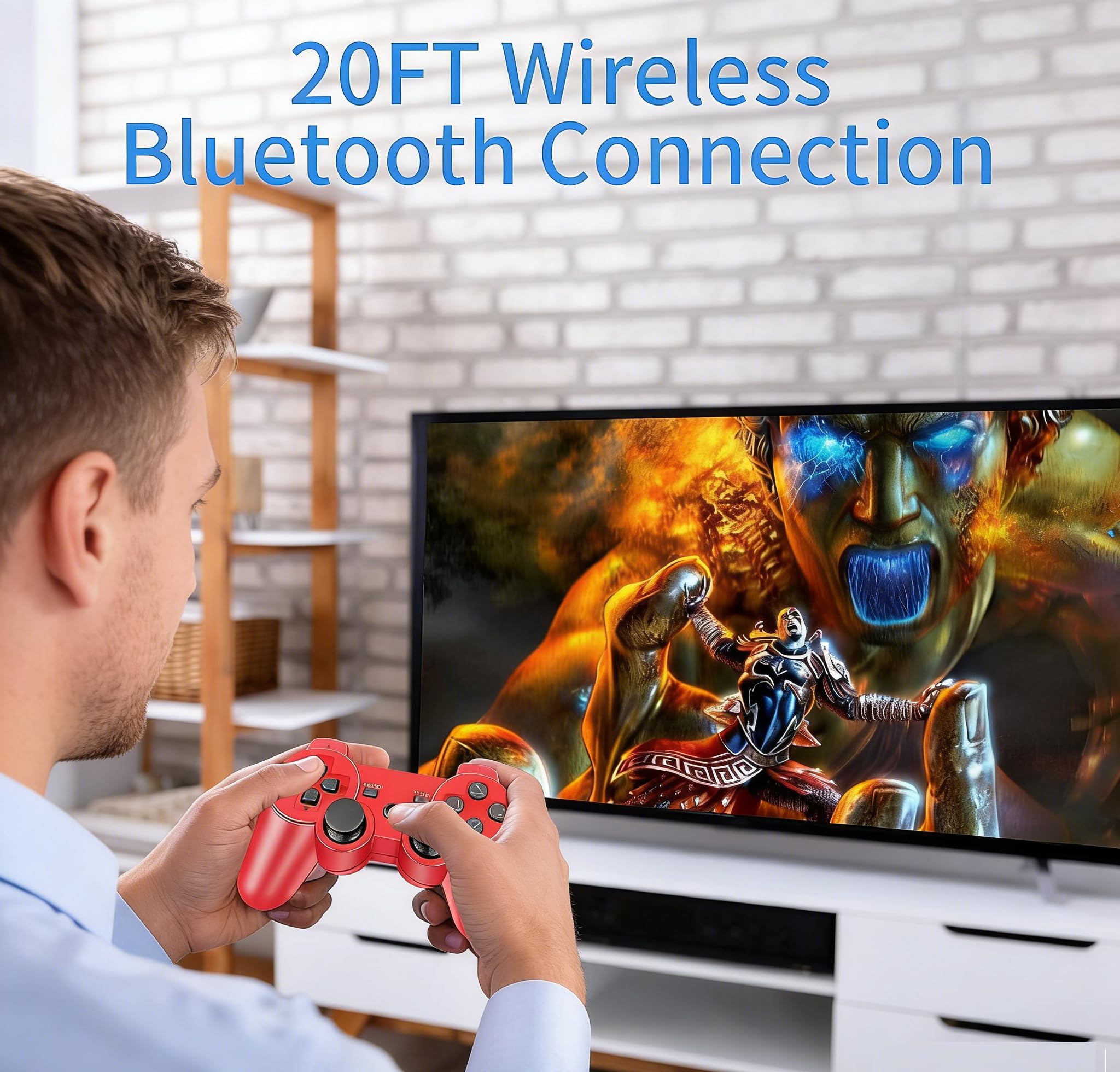 ＲＵＥＩＵＲＩ PS-3 Controller 2 Pack [2025 NEWEST] PS-3 Wireless Controller Playstation 3 Controller Wireless Bluetooth Gamepad with USB Charger Cable for PS-3 Console (Red+Green)