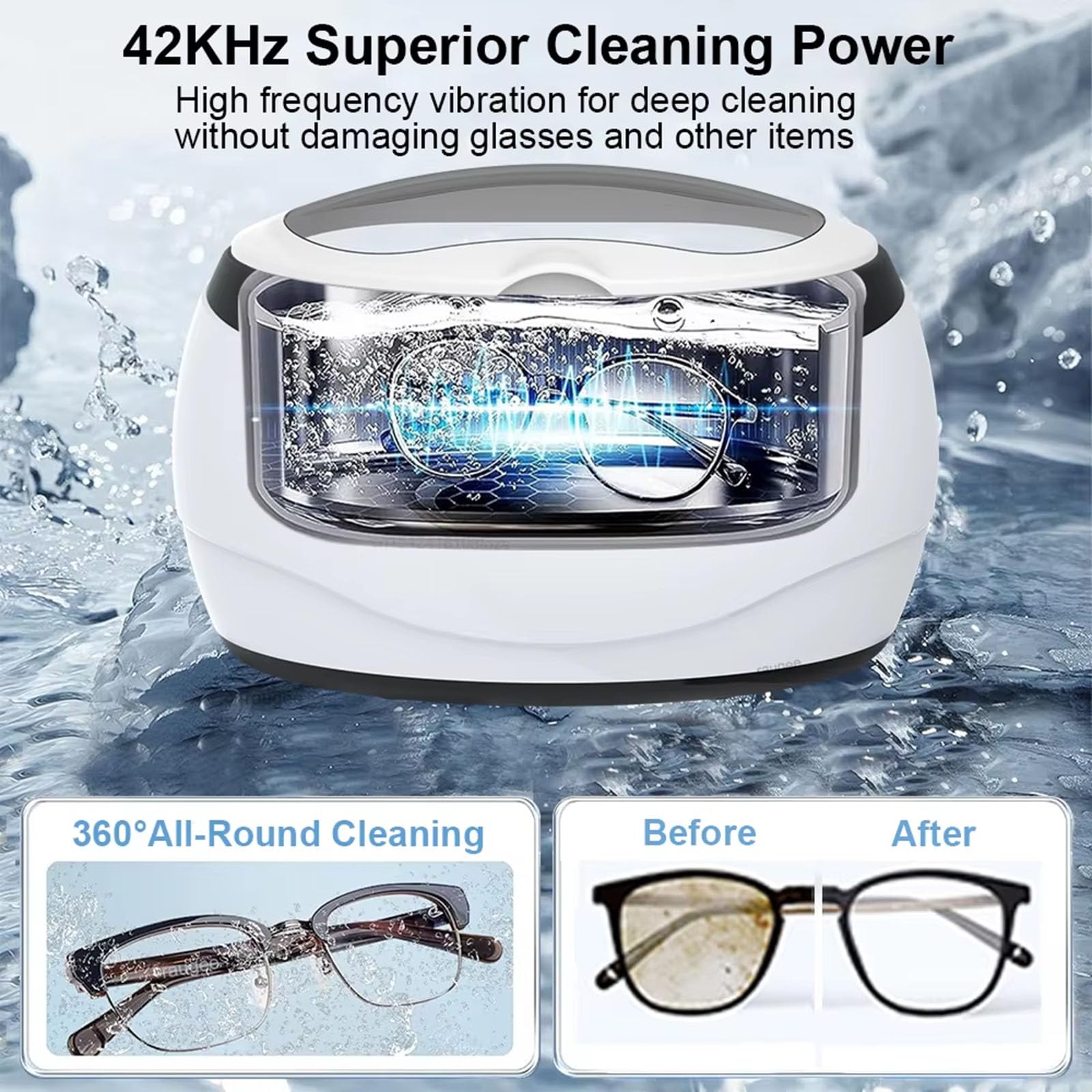 Máquina limpiadora de retenedores ultrasónica, limpiador ultrasónico de 650 ml/42 kHz para retenedores dentales, reloj, anillo, limpiador ultrasónico portátil de joyas con 5 ajustes de tiempo