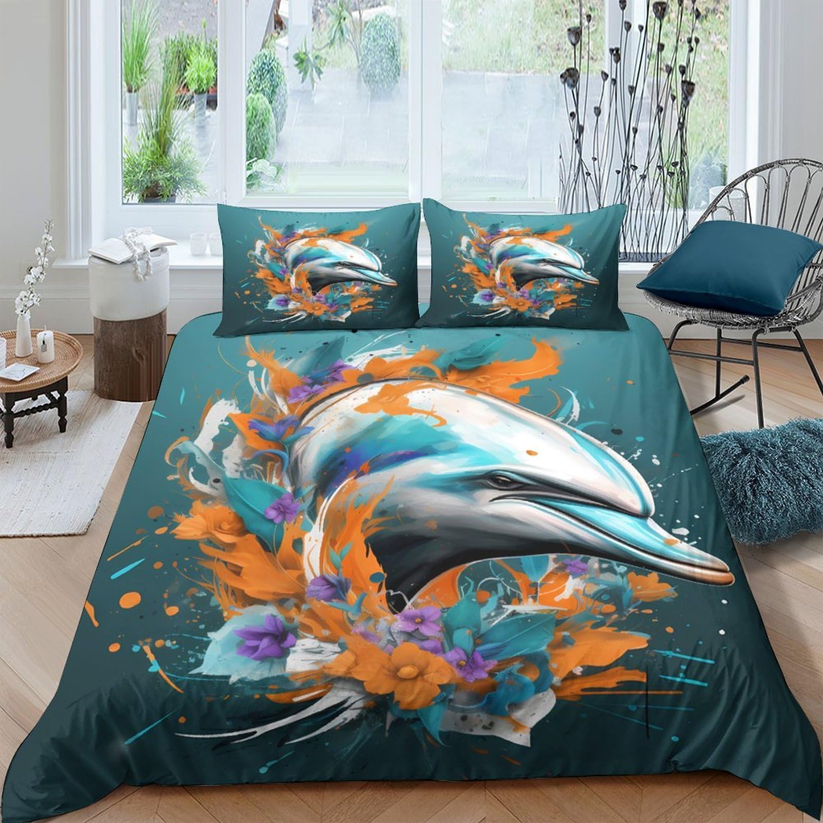 Ctjqhvkz Style-5 3D Printed Dolphin Ocean Fitted Sheet Microfiber Soft Abstract Splash Bed Cover For Bedroom Guest Room Decor Single（135X200cm）