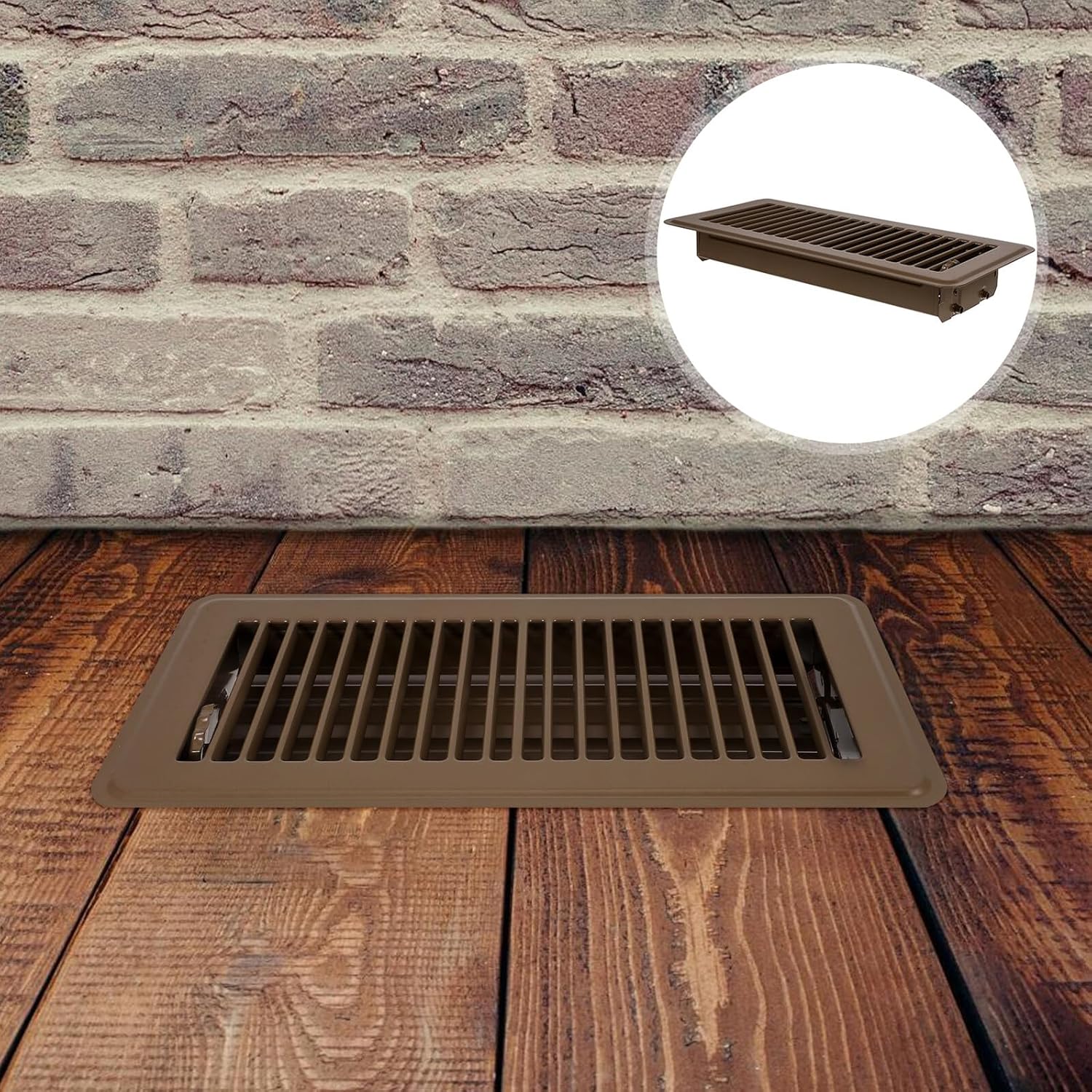 Didiseaon 2pcs 4x10 Inch Brown Floor Register Vent Covers, Metal Air Floor Grille for Home and Rv, Walkable Heater Vent Grates for Living Room and Office Ventilation