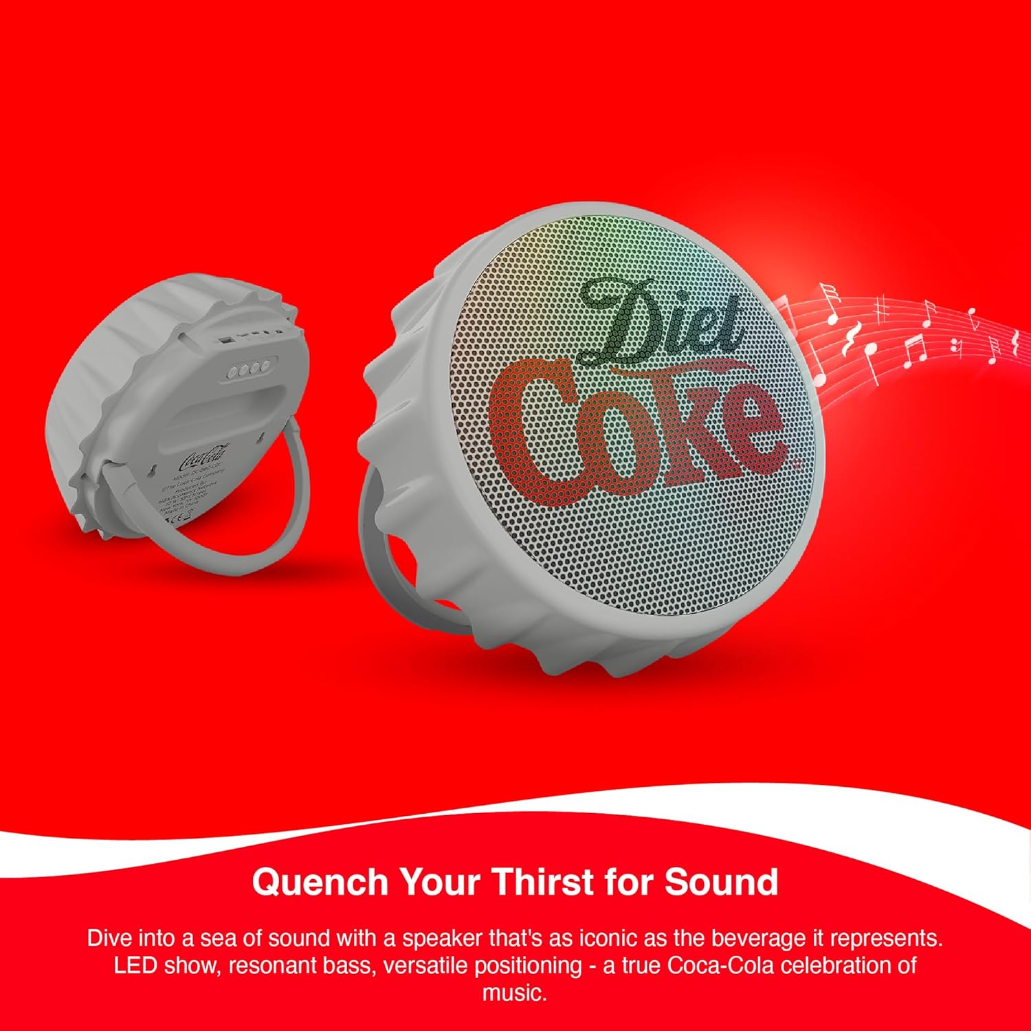 Diet Coke Bottle Cap Shaped Bluetooth Speaker with Kickstand, Color Changing Light, FM Radio, 6H Playtime, Micro SD Card, Aux Port for Home/Outdoors/Beach/Bar | Portable Bluetooth Speakers