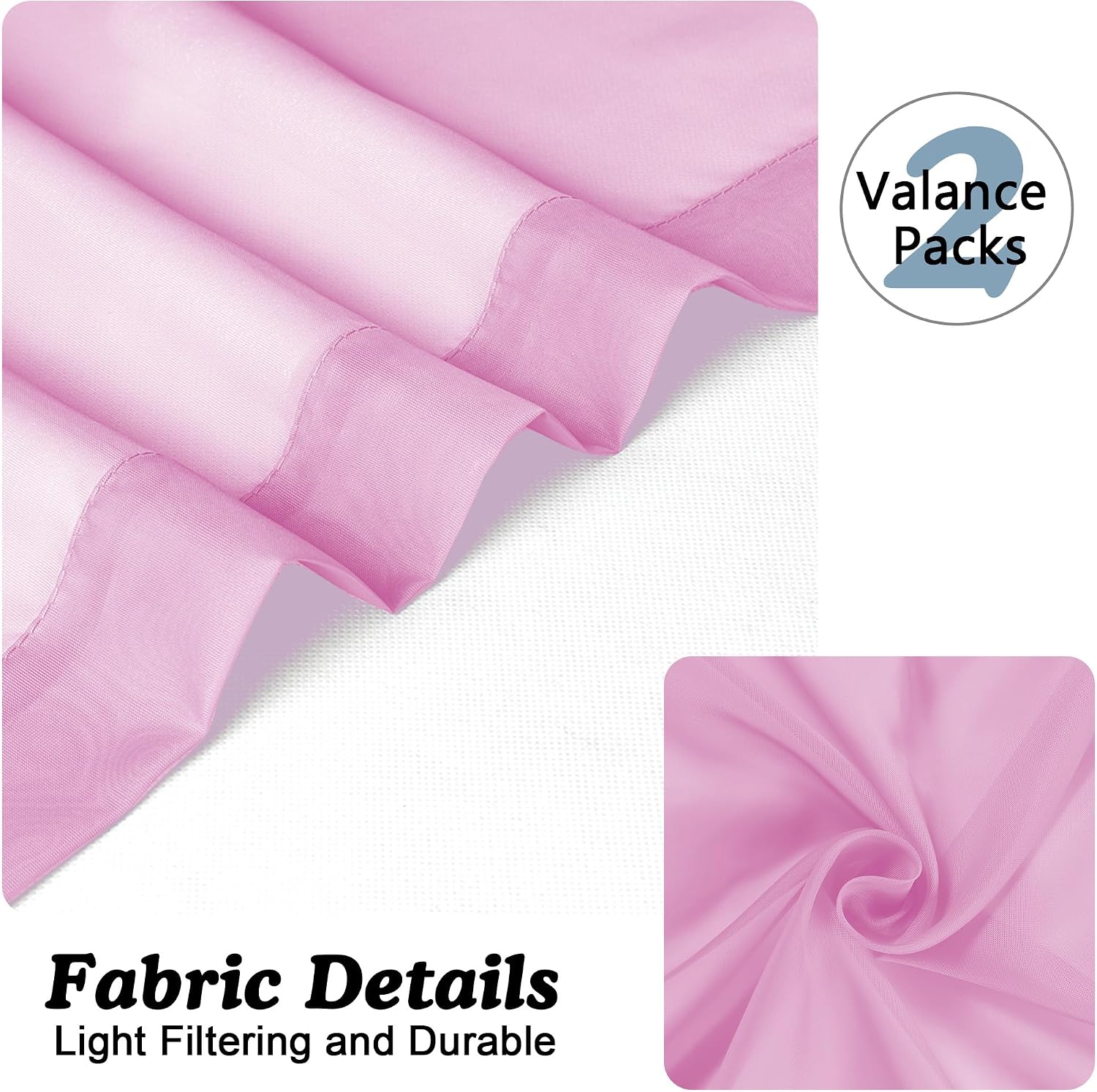  Pink Sheer Valances for Window 2 Pack, 42Wx14L Inches Small Sheer Cafe Curtains for Living Room Bathroom Study Cafe Laundry Basement, Cute Rod Pocket Voile Valance thumbnail