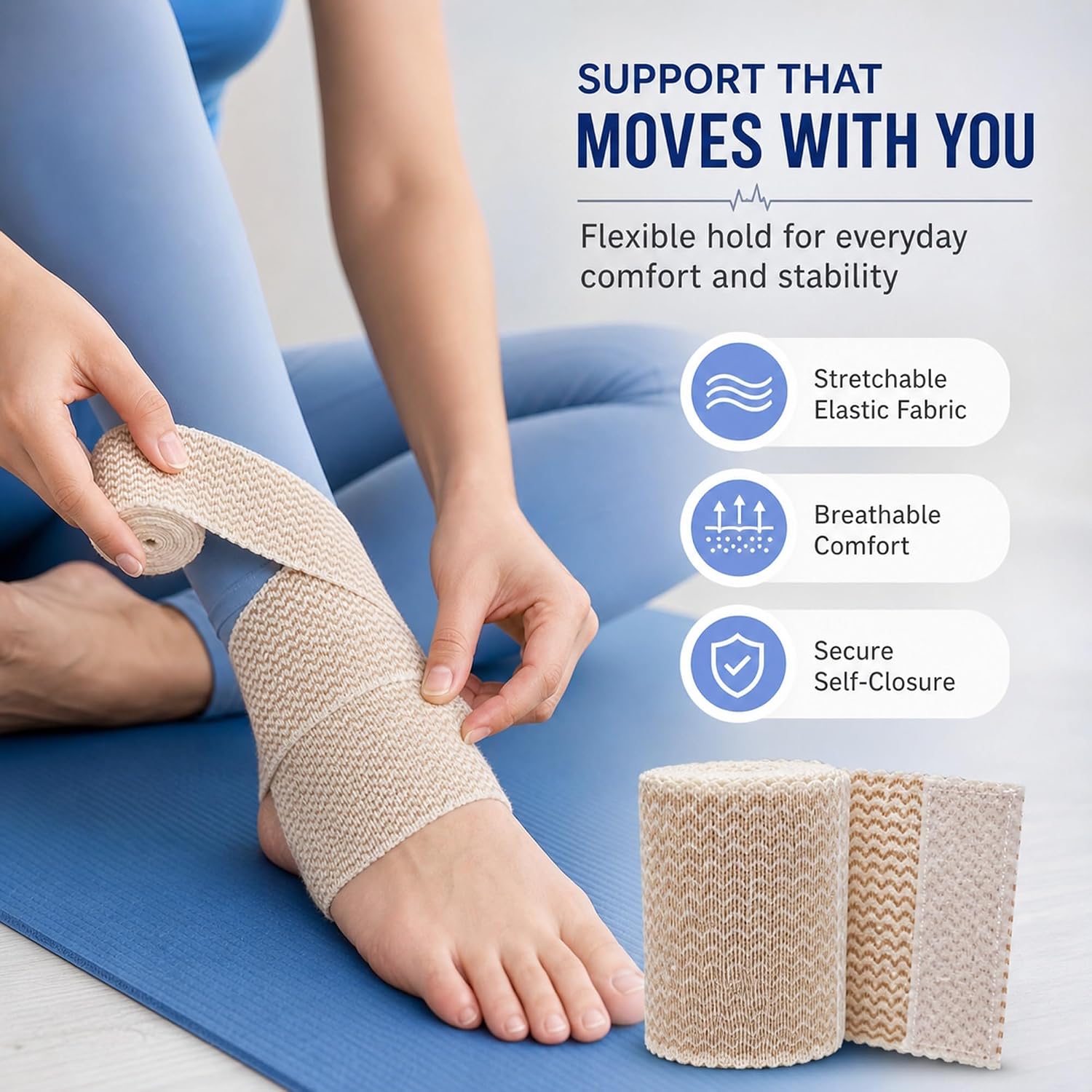 3" Elastic Bandage Wrap with Self-Closure, 2-Pack – 15 ft Stretched – Latex-Free, Reusable, Washable – Compression Support for Sprains, Injuries, Swelling, Sports Recovery image 5