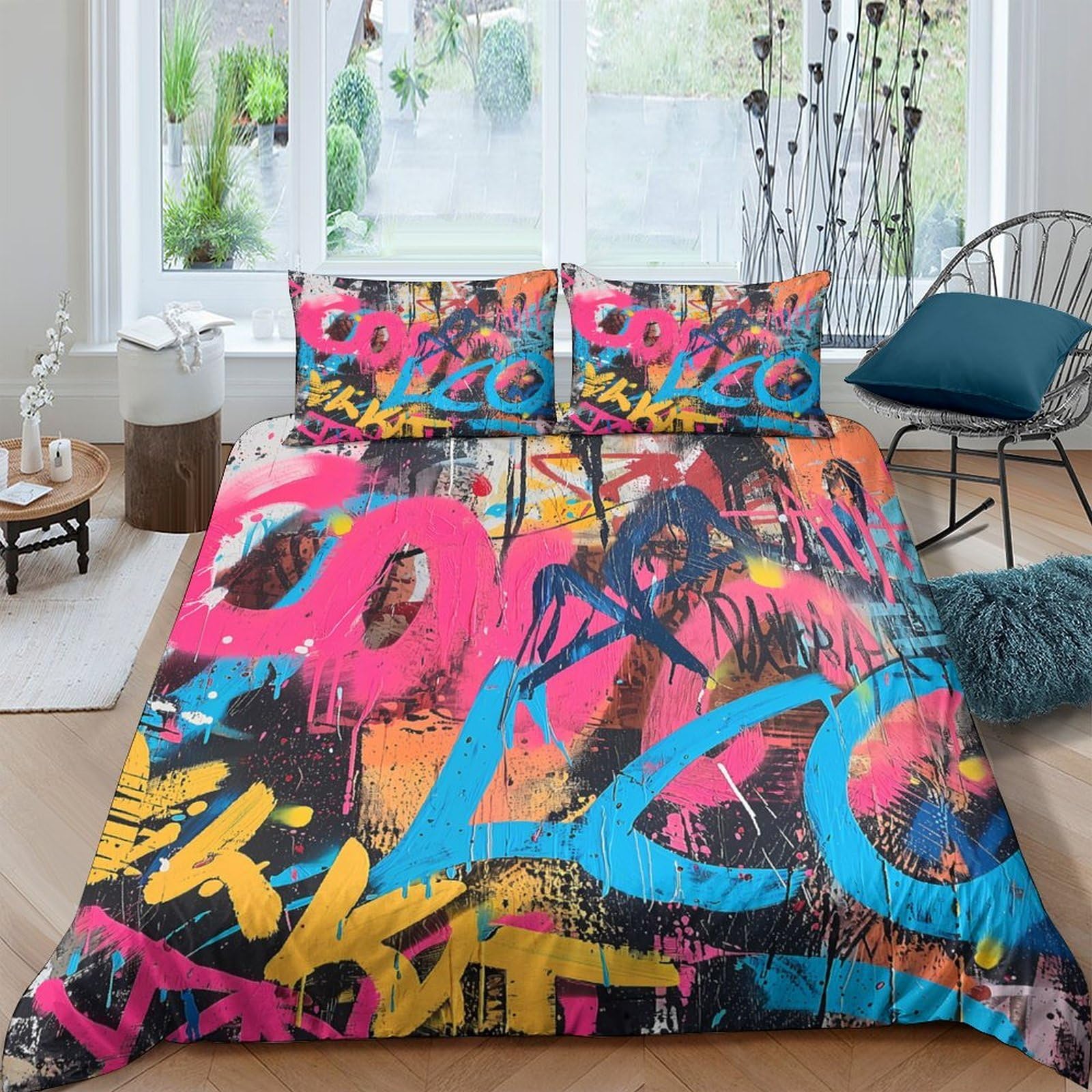 Ctjqhvkz Style-9 3D Printed Graffiti Art Fitted Sheet Microfiber Vibrant Color Street Style Mattress Cover For Bedroom Dorm Decor Single（135X200cm）