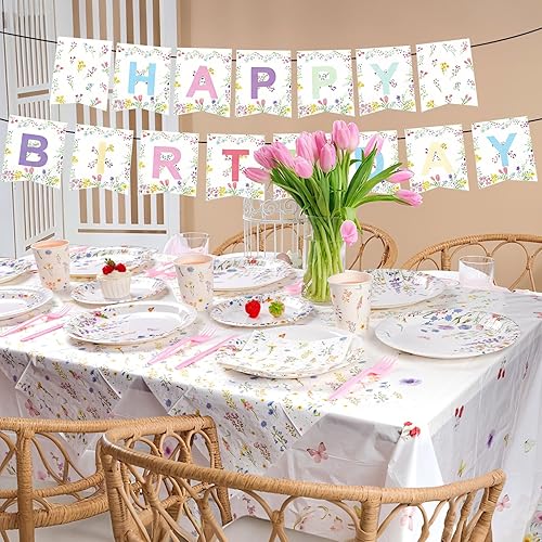 Miniatura 3 de 353 piezas de decoraciones de fiesta de flores silvestres para 50 invitados, juegos de platos y servilletas florales de primavera, suministros que