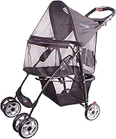 FOURPAW Full-Window Pet Stroller for Cats & Dogs - 4 Wheels, Storage Basket, Cup Holder, Easy-Fold Travel Stroller