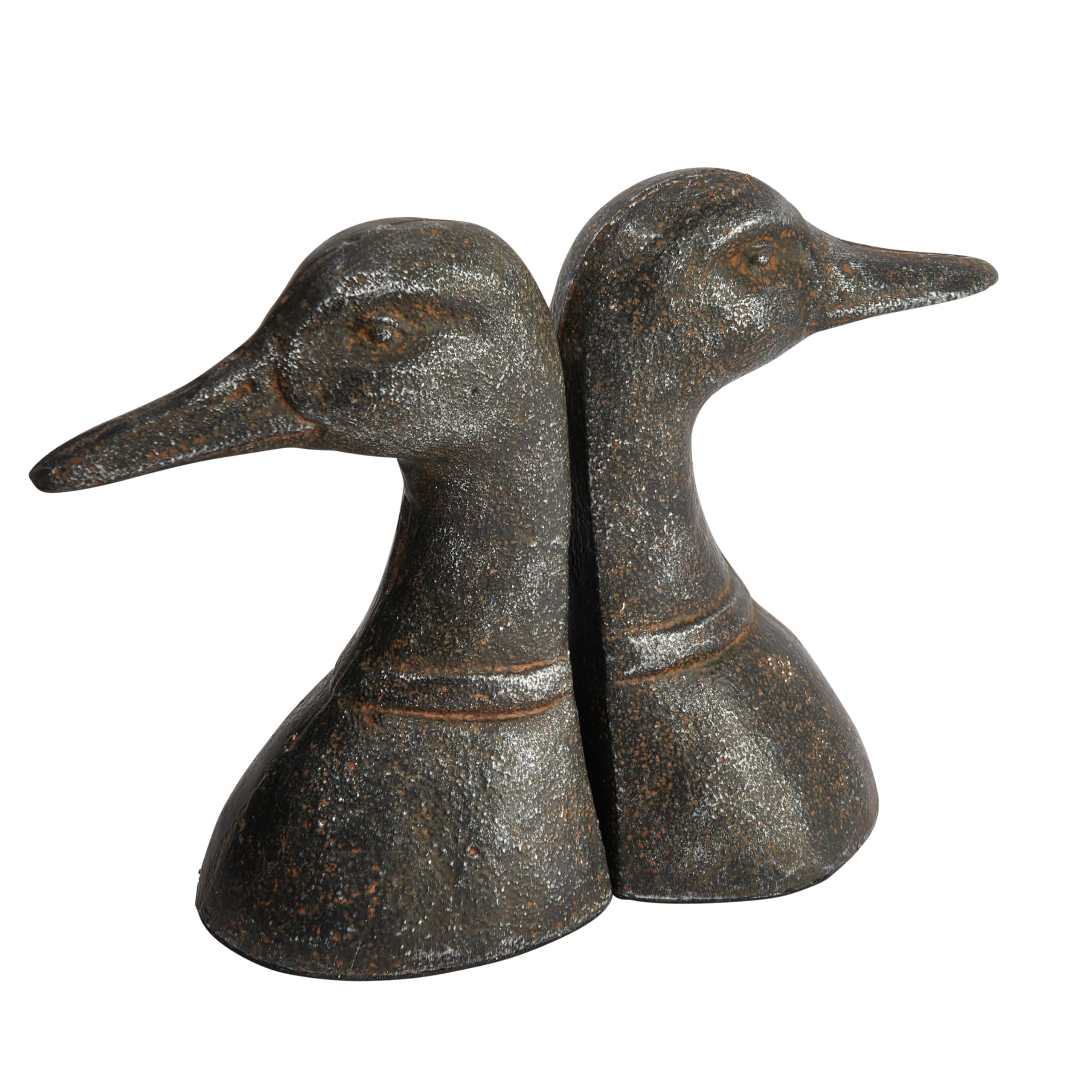 Creative Co-Op Decorative Distressed Cast Metal Duck Head Bookends, Black, Set of 2