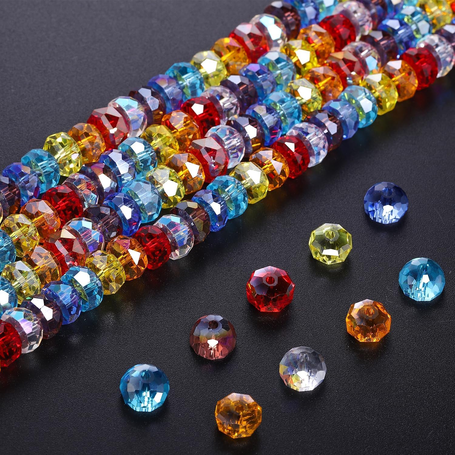 Songxi 60pcs AB Rainbow Color Faceted Semicircle Glass Beads for Jewelry Making, 4.5×7.5mm Handmade Flatback Crystal Beads for Bracelet Necklace Keychain, Loose Spacer for Arts and Crafts, DIY - Image 4
