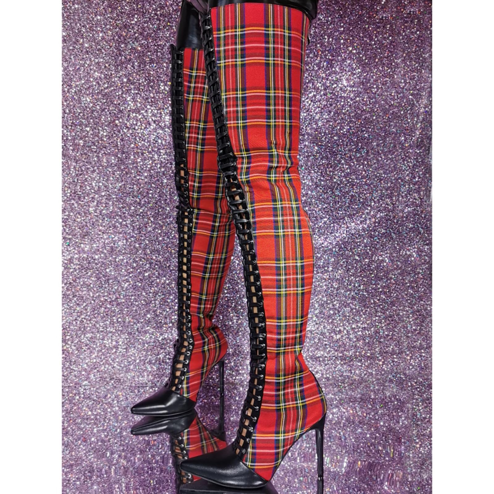 Tacones Altos para Mujer. Botas Rojas Puntiagudas por Encima de la Rodilla para Mujer. Botas de tacón Alto de Aguja para Mujer. Botas hasta el Muslo para Bailarinas de Striptease