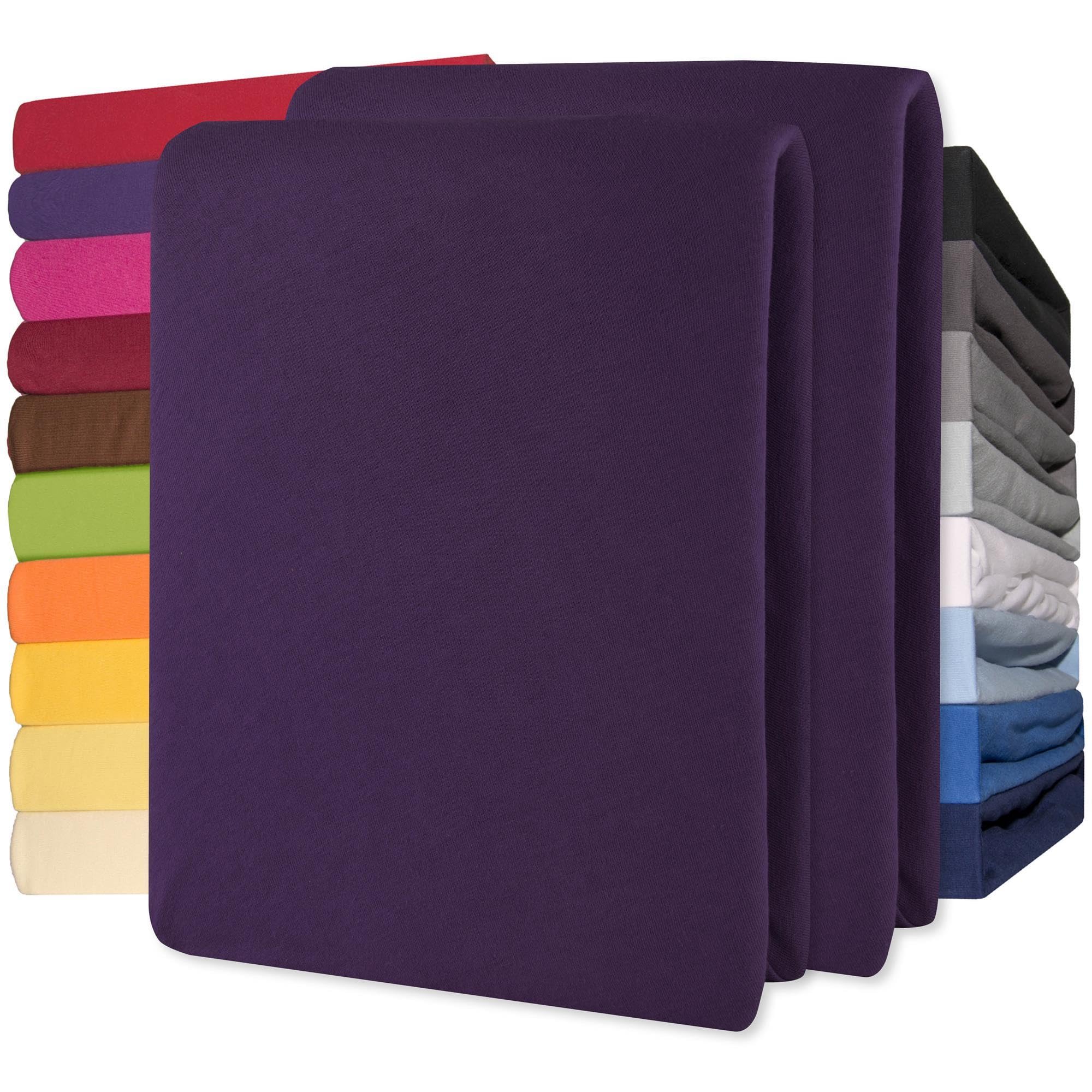 CelinaTex Jersey Topper Spannbettlaken Lucina 90x200-100x200cm lila 100% Baumwolle gekämmt bis 12cm Matratzenhöhe Spannbettbezug, Leintuch, Bettlaken, elastisch, Strech, Oeko-Tex