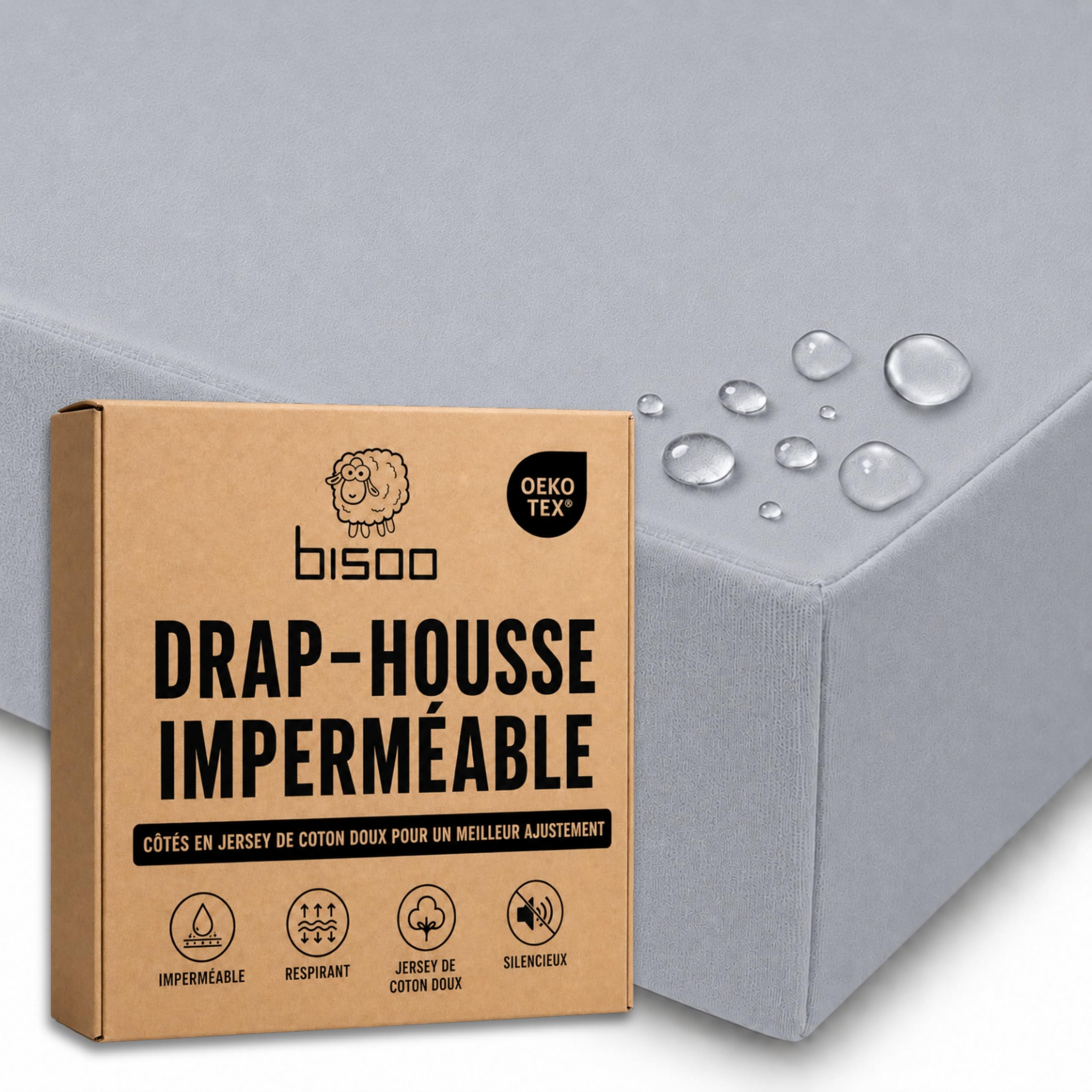 Bisoo Drap Magique. Drap-Housse Imperméable 80x130 Gris pour Lit Bébé | Drap-Housse et Alèse en une Pièce, Économie, Imperméable, Respirant, Silencieux, Coton Jersey Oeko-Tex