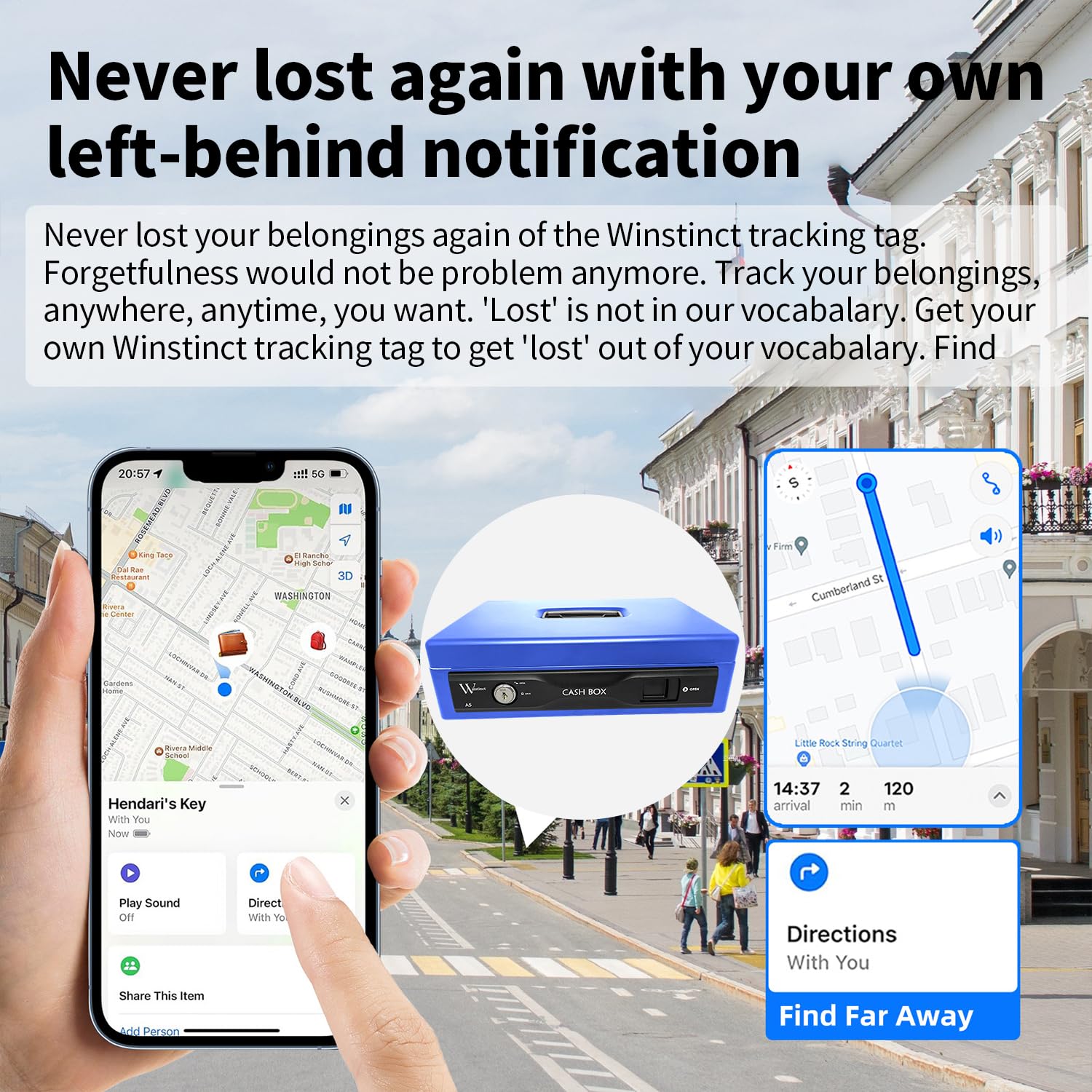 Cassetta per contanti con Smart Tag ha chiavi di tracciamento GPS sicuro vassoio organizer per monete/carta, in metallo resistente, per affari, casa, viaggi, regali e archiviazione sicura