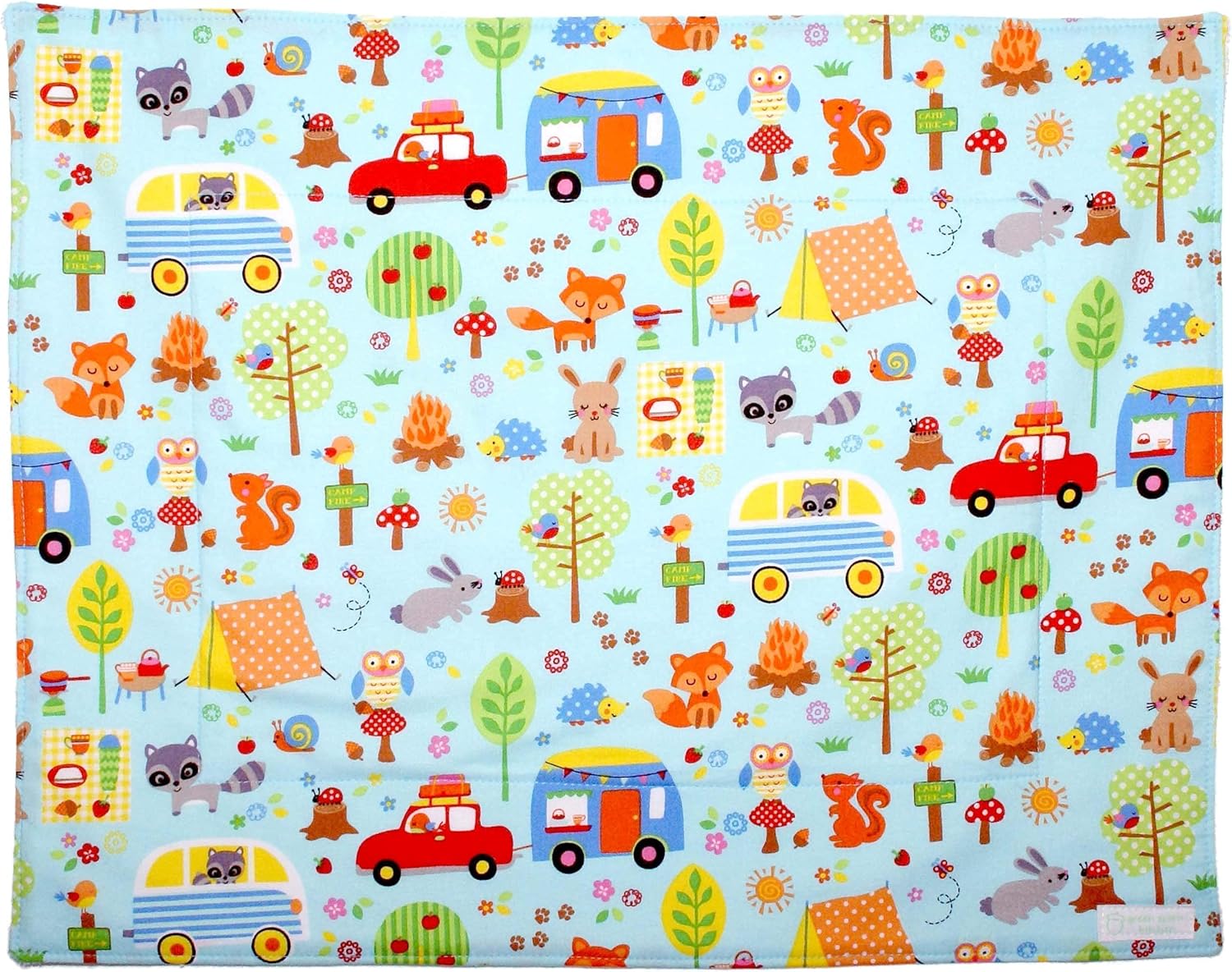 Dish Drying Mat - Coffee Station Mat - Pet Placemat - Appliance Mat - Woodland Camping Animals on Blue - 16 x 20 Inches - Handmade by Green Acorn Kitchen