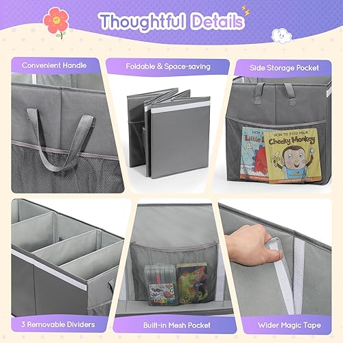 Miniatura 5 de Lewondr Contenedor de almacenamiento extragrande para juguetes con tapas, caja de almacenamiento plegable y resistente para niños y niñas, 3