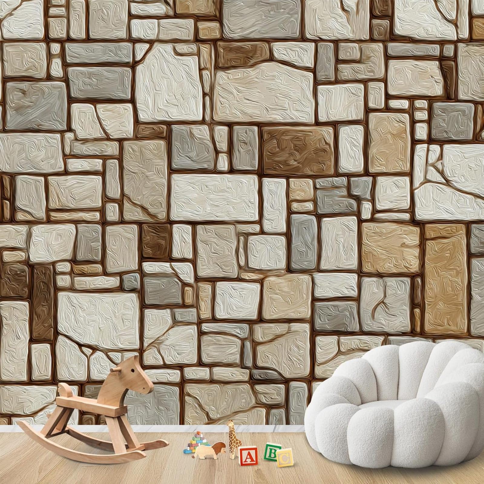 Kfjhgbdshhj 3D Mural Photo Wallpaper Rectangle Stone Look Beige Brown Masonry Non-Woven Living Room Bedroom Children's Room Decoration Motif Wallpaper,350Cmx256cm Wall Sticker - Background Wall - Painting - Poster