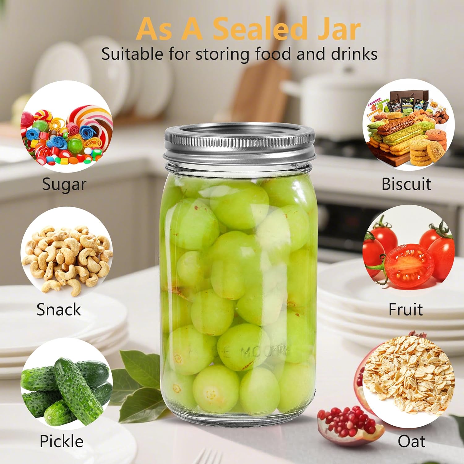 4Pack 16oz Vintage Mason Jars with Bamboo Lids, Wide Mouth Glass Mason Cup with Lids and Straw, Iced Coffee Cup for Juice Milkshake Tea - Image 5