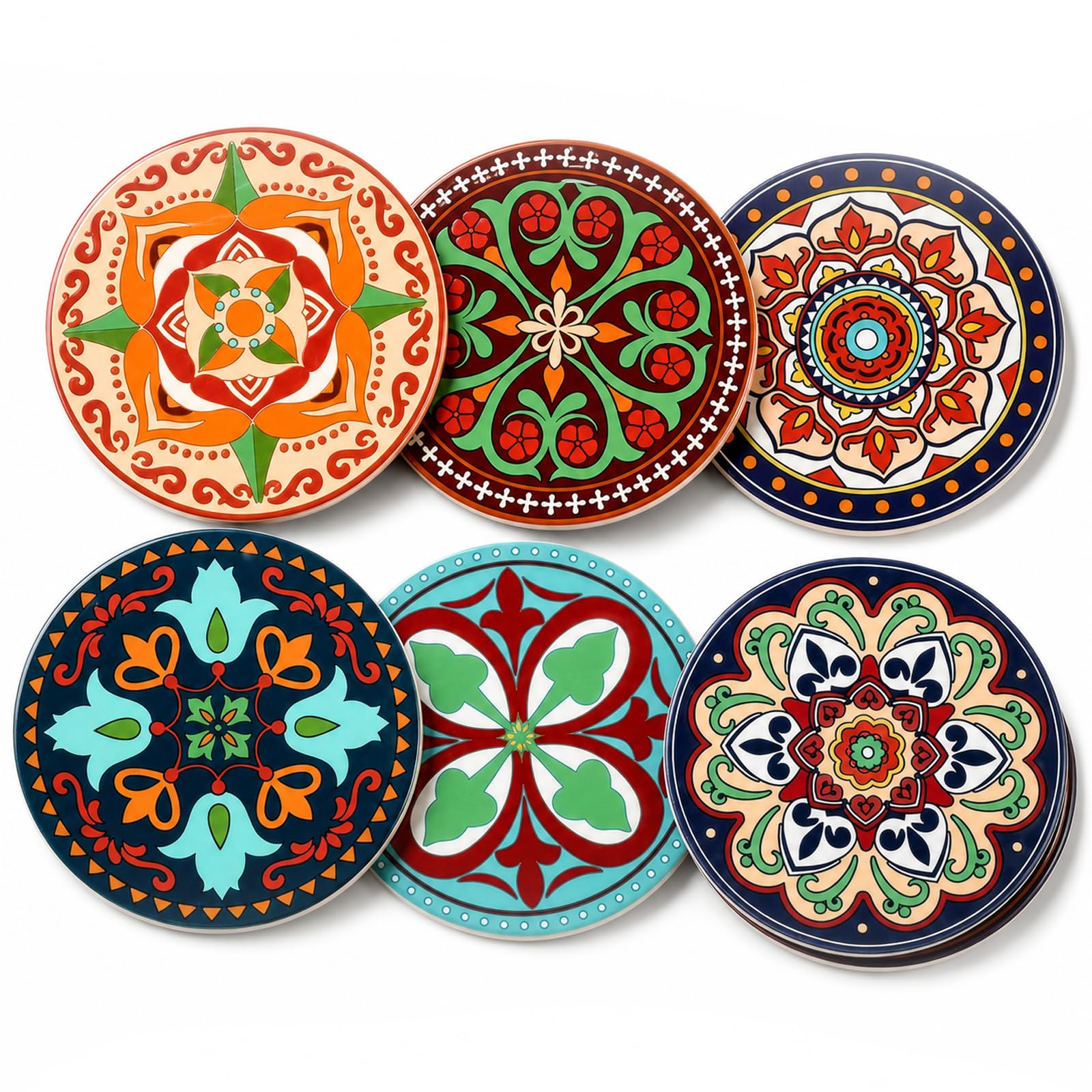 6 Pack 9cm Silicone Coasters Mandala Design NonSlip Heat Resistant Cup Mats