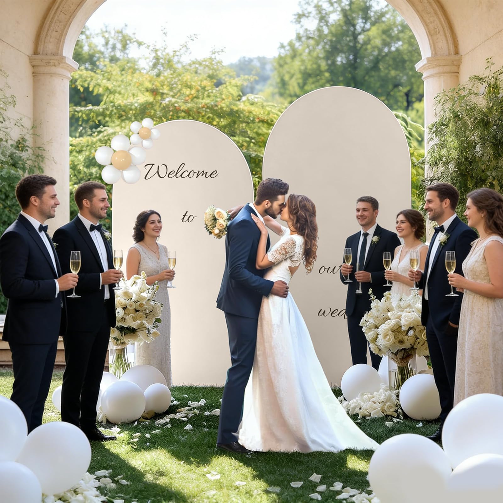 Cubierta de fondo de arco, parte superior redonda, fondo de arco de doble cara, cubierta de arco de boda para bodas, decoración de fiestas, cumpleaños, baby shower, banquete
