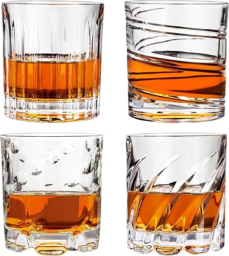 Whiskey Glasses, Spinning Bourbon Glass Set 4, Rocks Scotch Whisky Cognac Rum Cocktail Tasting Old Fashioned Glass, Personalized Men Ideas Unique