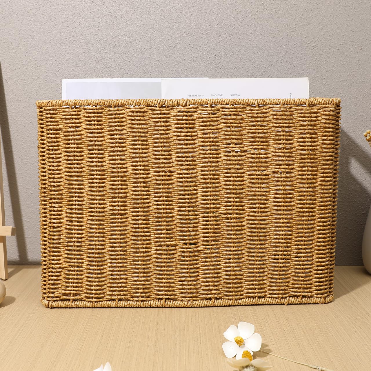 Happyyami Cestino Portaoggetti in Vimini Intrecciato Cestino Decorativo Per Riviste E Giornali Dimensioni 38X26X15 Cm Design Giapponese Facile Da Pulire E Maneggevole