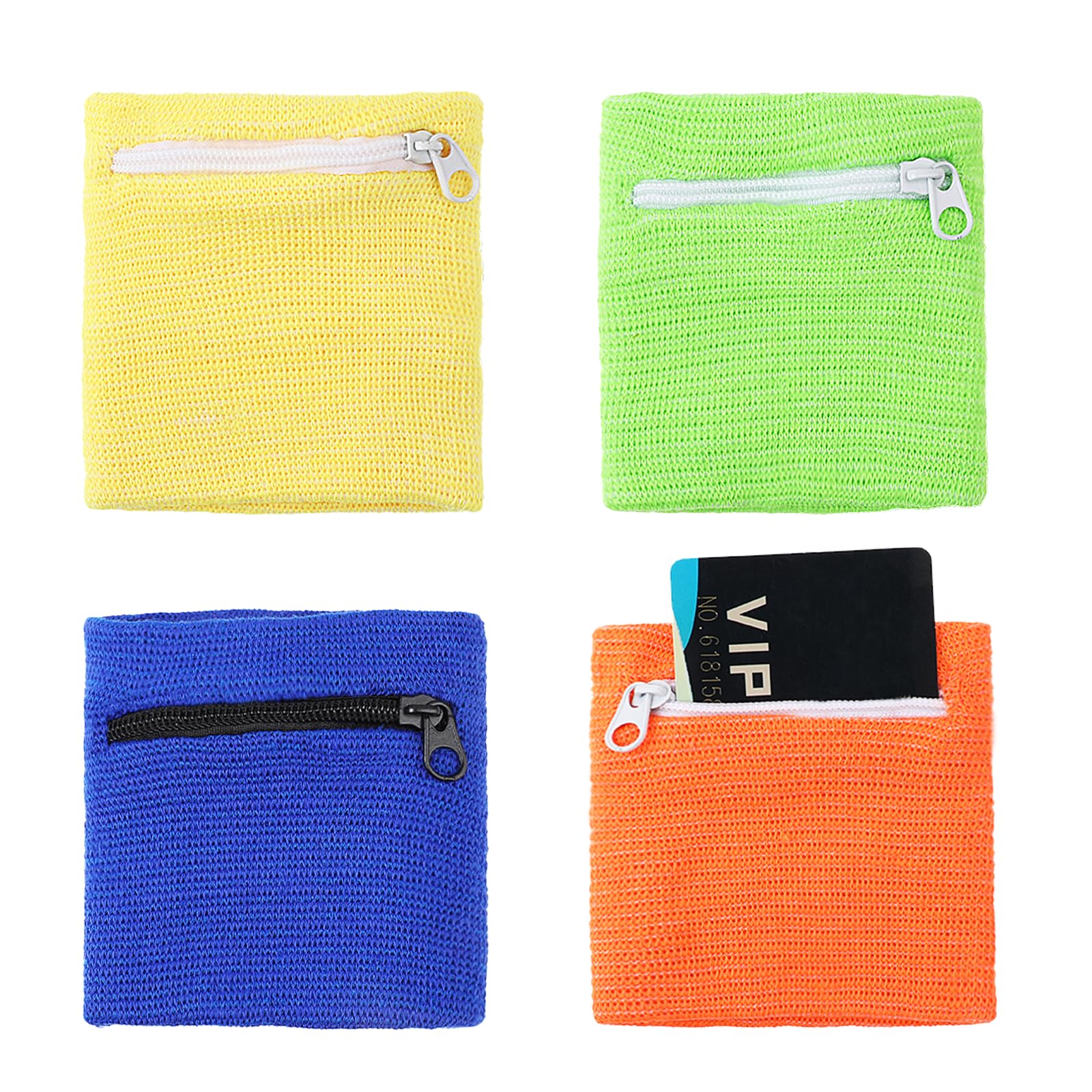 4PCS Wrist Wallet, Sport Absorb Sweat Wristbands, Zipper Pouch for Women Men Running Hiking Jogging, Multi Color, Cotton, One Size