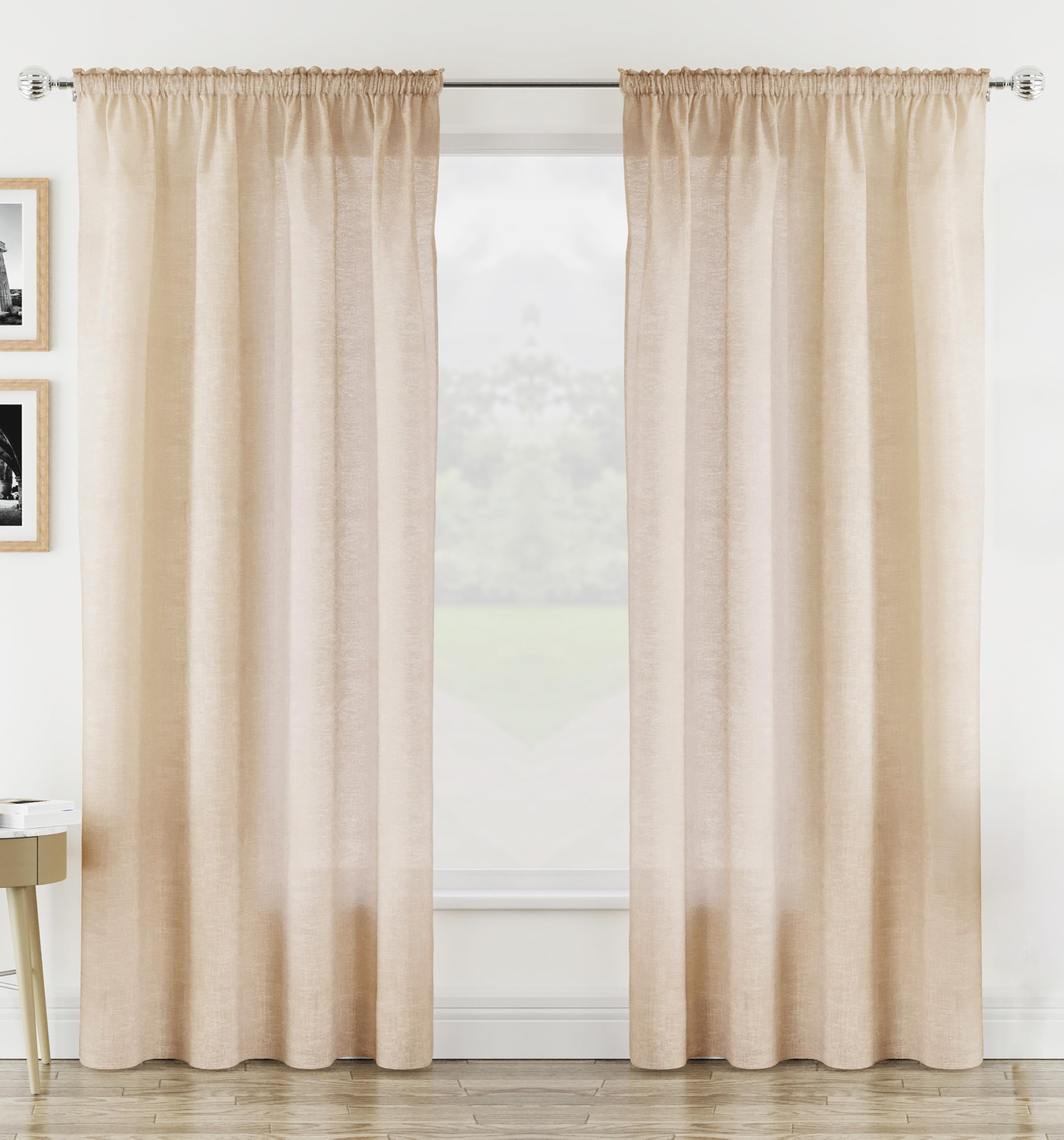 Tyrone Textiles  Rhodes Linen-Look Sheer Voile Panels - Pair - Natural - 140x229cm
