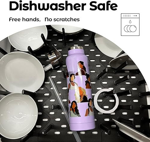 Miniatura 9 de Botella de agua delgada aislada de 24 onzas con popote abatible y asa, botellas de agua de acero inoxidable, se adapta a portavasos de automóvil,