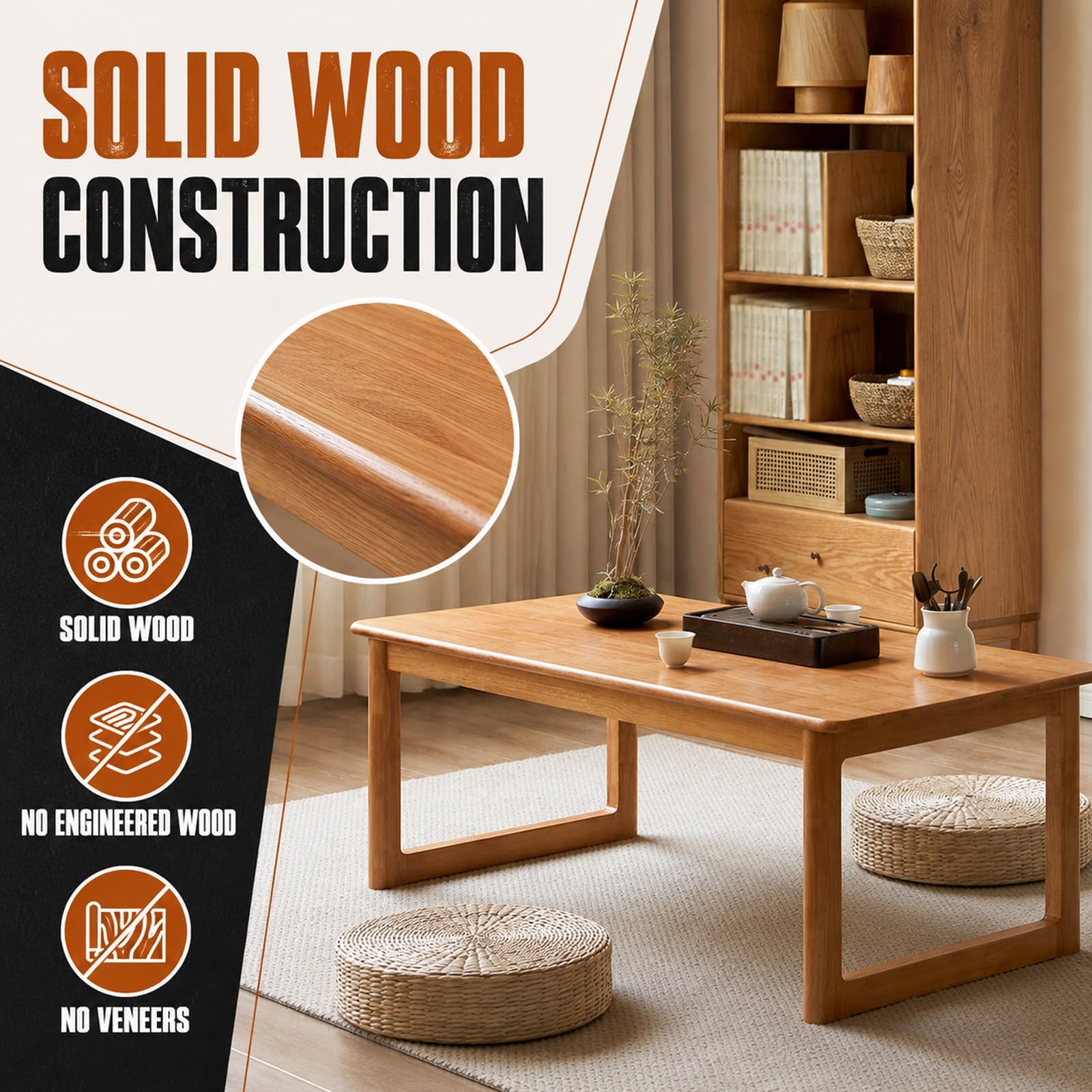 Mesa de Centro Plegable de Madera Mesa de Suelo Bajo Espacio Pequeño