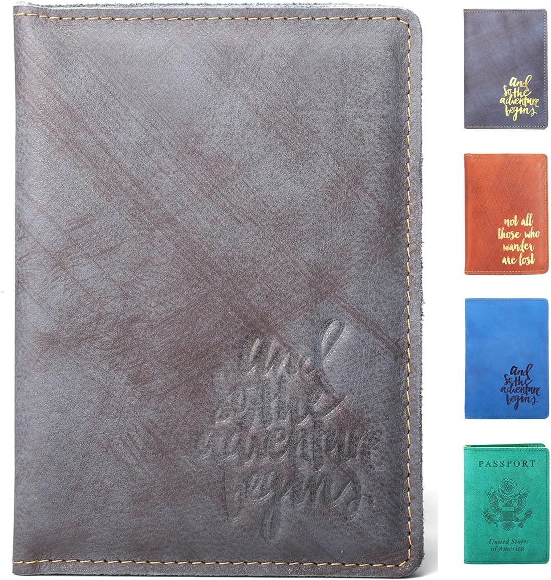 SanSiDo RFID Blocking Leather Passport Cover Passport Holder Travel Wallet Passport Wallet Case - FULL GRAIN LEATHER (Navy)
