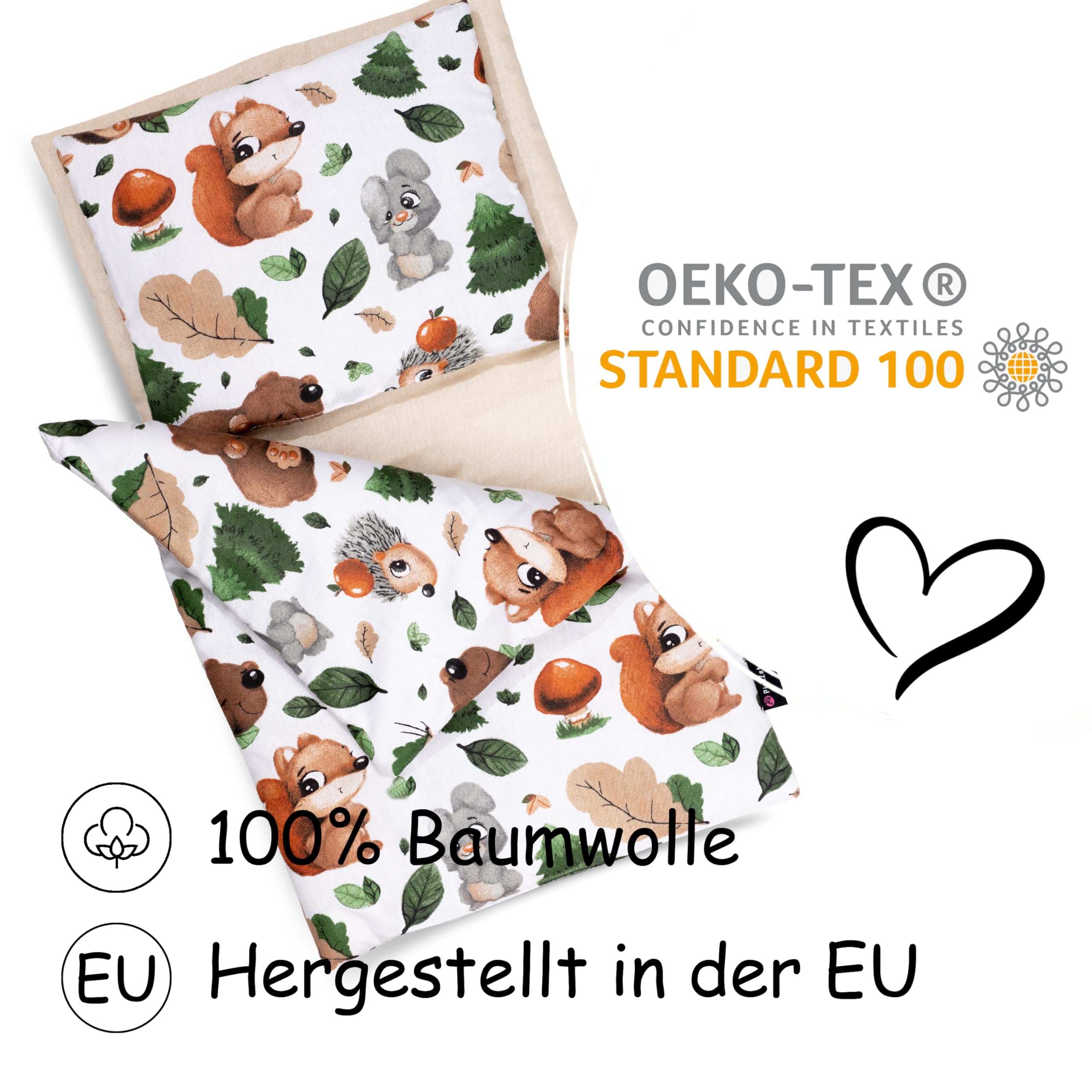 PinkZebra Biancheria da letto per bambole fino a 48 cm, 3 pezzi, coperta + cuscino + materasso, biancheria da letto per bambole con materasso, biancheria da letto in cotone per letto delle bambole